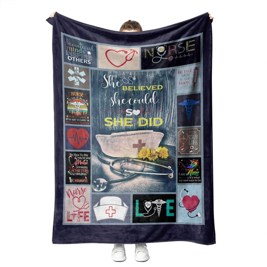 Nurse Gifts for Women Nurse Blanket Super Soft Fleece Throw Blankets RN Gifts for Women Nurses Week Gifts Thank You Present for LPN Thanksgiving Christmas 50x60 (Blue)