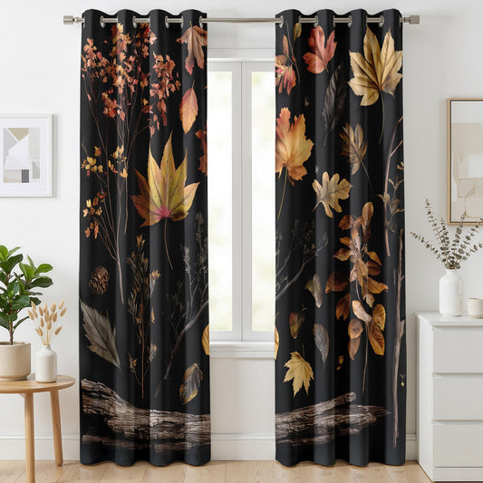 Mistwalk Fall Leaf Blackout Curtains for Bedroom & Living Room, 63 Inch Curtains 2 Panel Set, Room Darkening Thermal Insulated Grommet Drapes, Rustic Autumn Leaves Patterned Window Treatments
