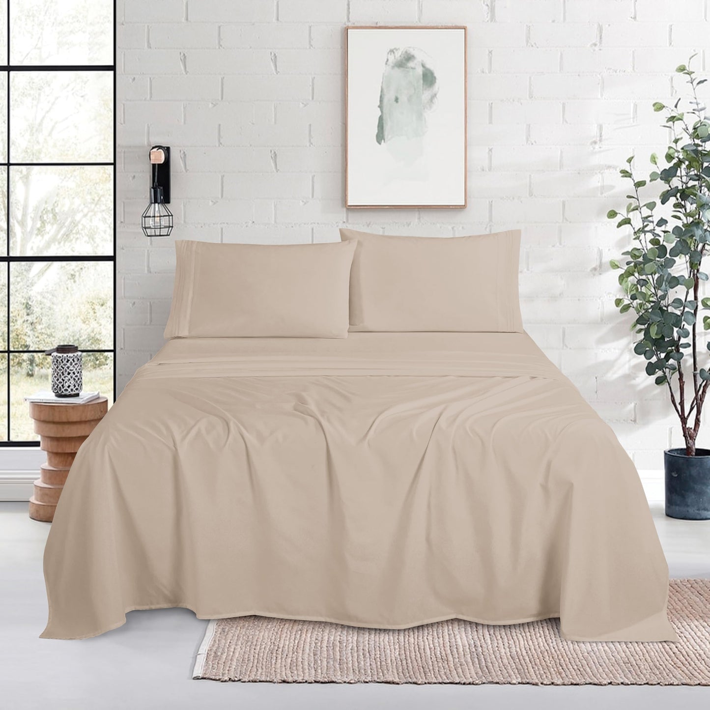 Mocassi Full Size 4-Piece Bed Sheet Set - 1800 Premium Hotel Quality Microfiber 18-24 Inches Extra Deep Pocket Fitted Sheet- Luxury Soft, Breathable, Wrinkle, and Fade Resistant, Cream