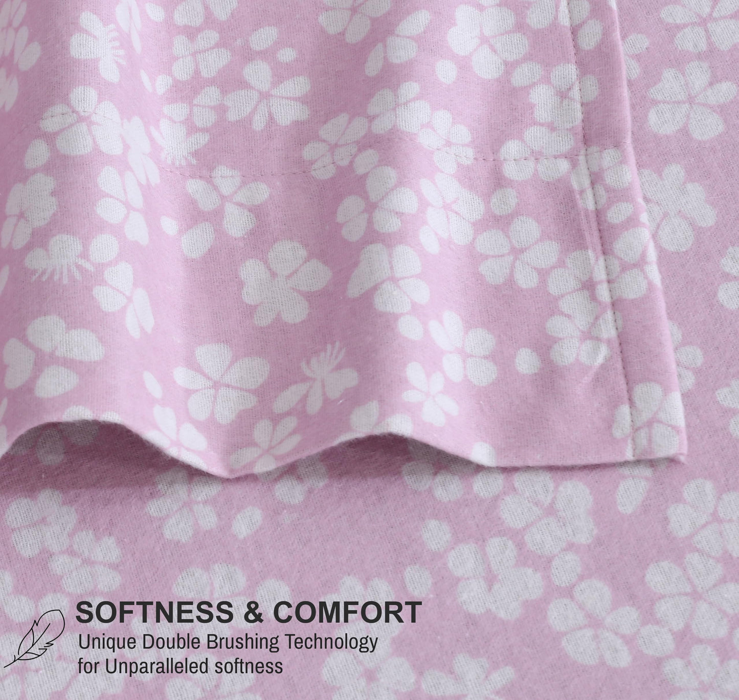 RUVANTI Flannel Sheets Queen Size - 100% Cotton Double Brushed Bed Sheets, Deep Pockets 16 Inches Queen Sheet Set, All Seasons Breathable & Extra Soft - Warm & Cozy, 4 Piece, Pink Flora