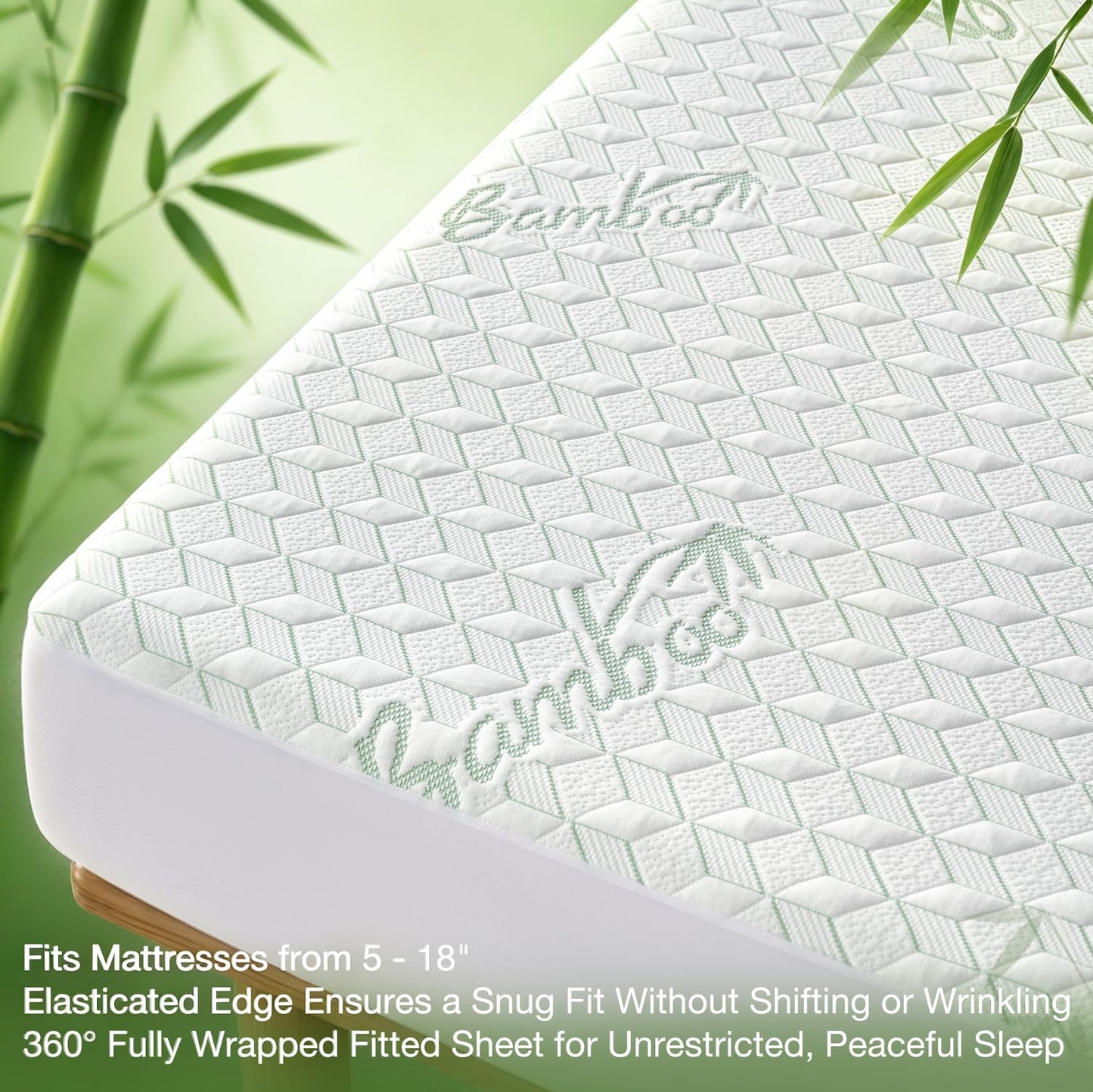 King Waterproof Mattress Protector Washable Mattress Padded Cover Rayon Bamboo Fitted King Size Bed Protection Noiseless Plastic Bed Pad Deep Pocket Up 18“ Soft&Breathable