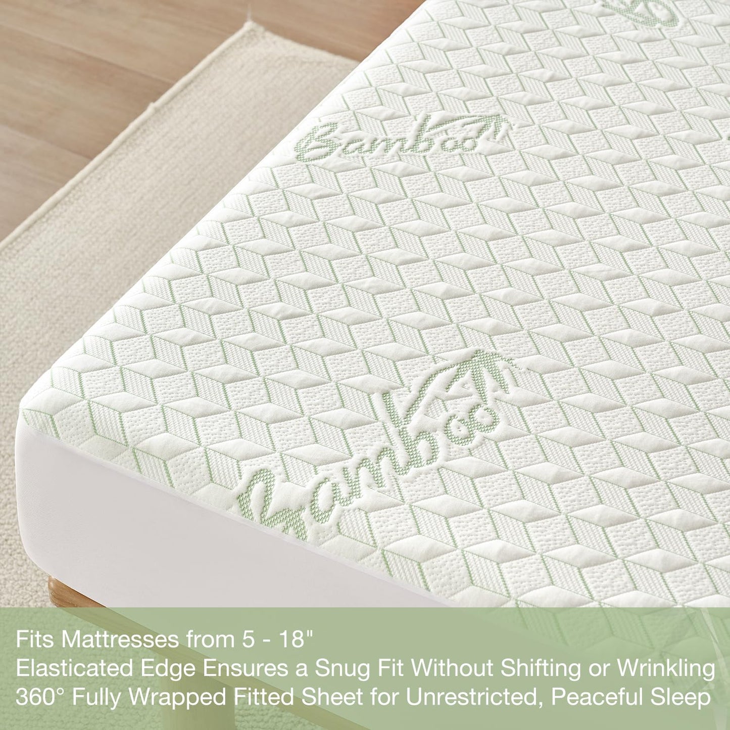 Twin XL Waterproof Mattress Protector Washable Mattress Padded Cover Rayon Bamboo Fitted Bed Protection Noiseless Plastic Back School Bed Pad Deep Pocket Up 18“ Soft&Breathable for College Dorm