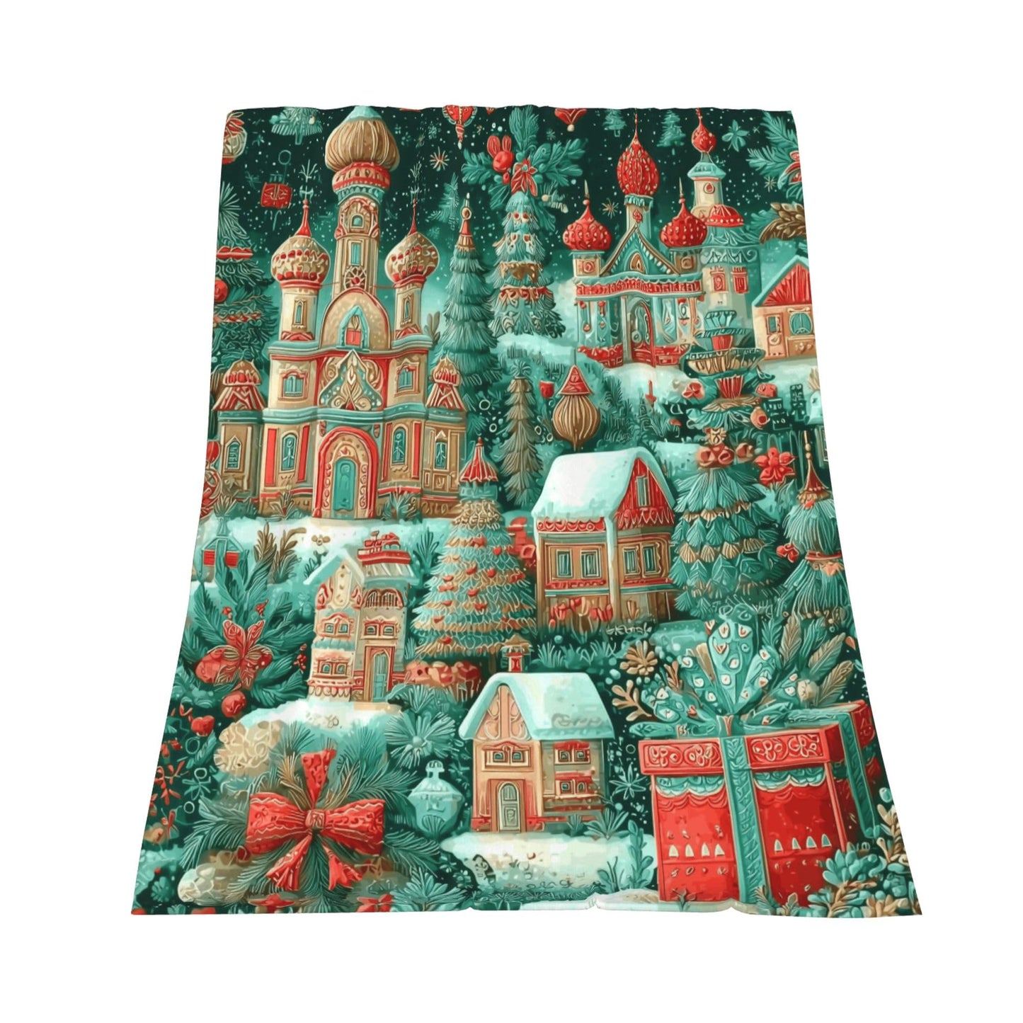 Green Christmas Castle Flannel Blanket Throw Soft Cozy Blanket for Living Room Couch Sofa Bed 50 x 60 Inches