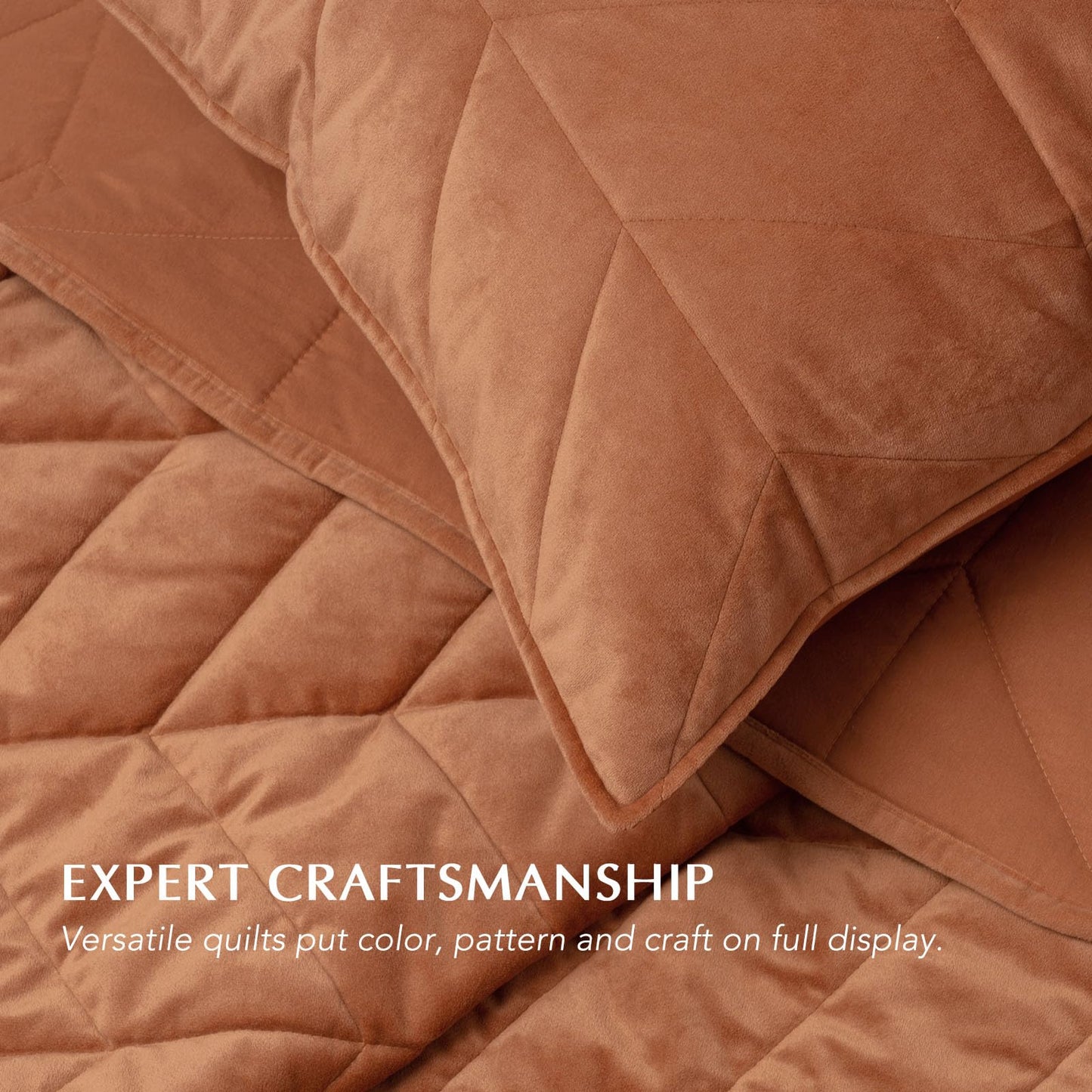EVERGRACE 3 Pieces Luxurious Velvet King Quilts, Ultra Soft Lightweight Velvet Comforter Set, Matelasse Oversized Bedspread Coverlet for All Season with 2 Shams, Burnt Orange, 108"x96"