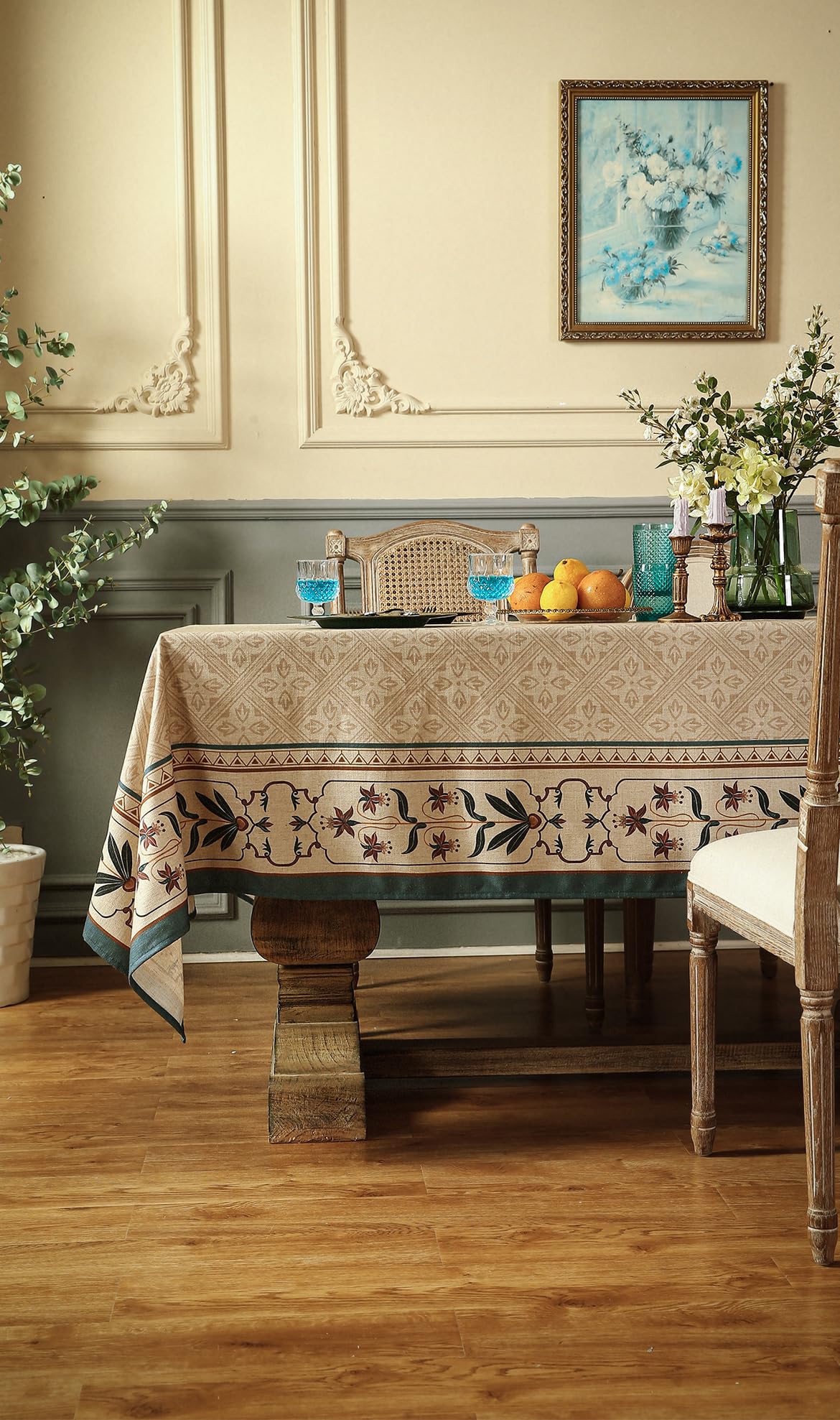 patdrea Designer French Linen Tablecloth,Rectangular,87"x55"-Fram