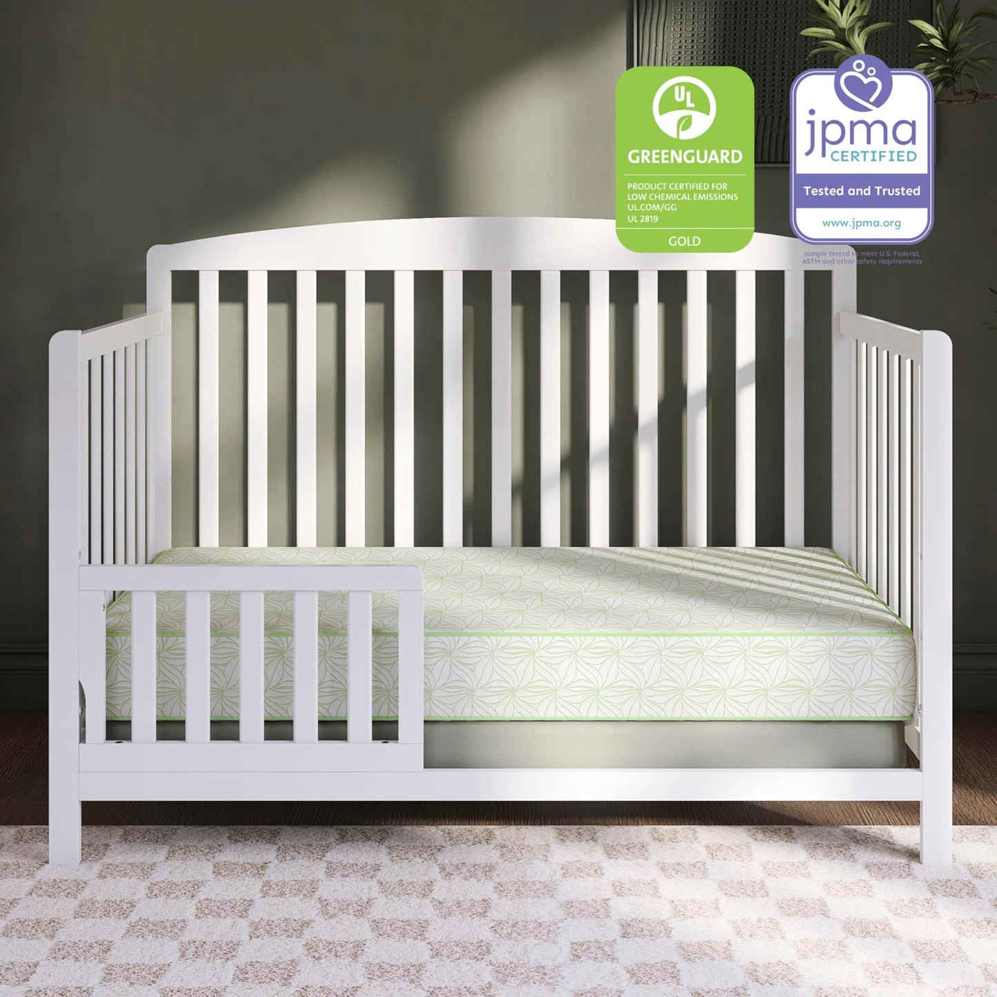 Dream On Me Meadow Firm Fiber Crib & Toddler Mattress – Willow Green, Waterproof Vinyl Cover, GREENGUARD Gold & BSA Certified, Made in USA, Fits Full Size Cribs & Toddler Beds