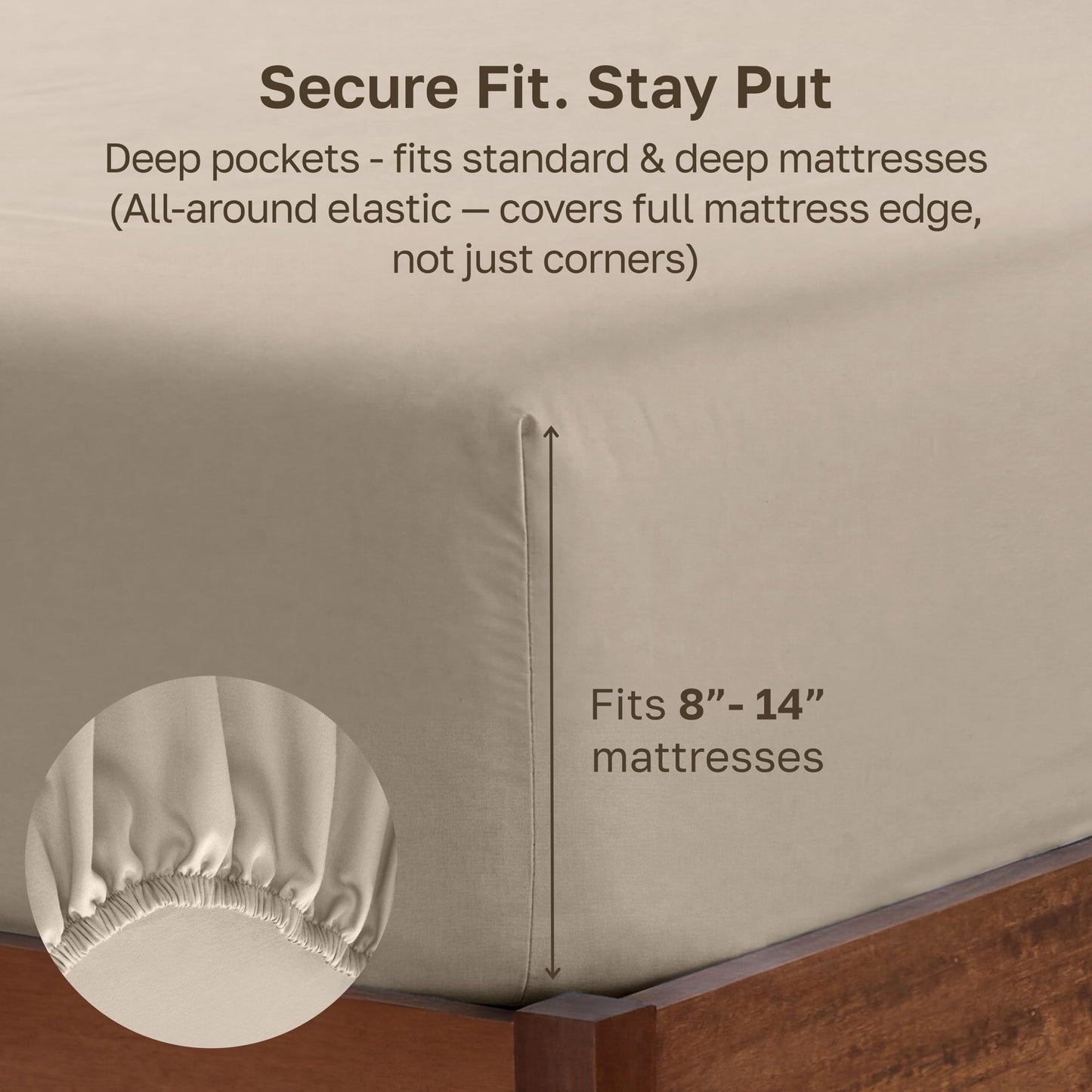 California Design Den Soft 100% Cotton Fitted Sheet King, Deep Pocket, Durable Sateen, All-Around Elastic, Headside/Footside Indicators, Fitted Sheet Only - Beige (Warm Taupe)