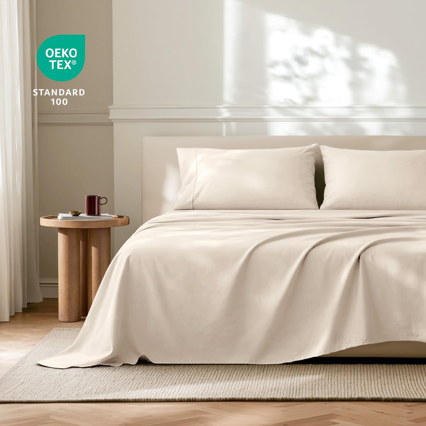 Bare Home Twin Sheet Set - Hotel Luxury - Deep Pockets - Double Brushed Microfiber for Softness - Easy Fit - 3 Piece Set - Bed Sheets with Envelope Pillowcases (Twin, Sand)