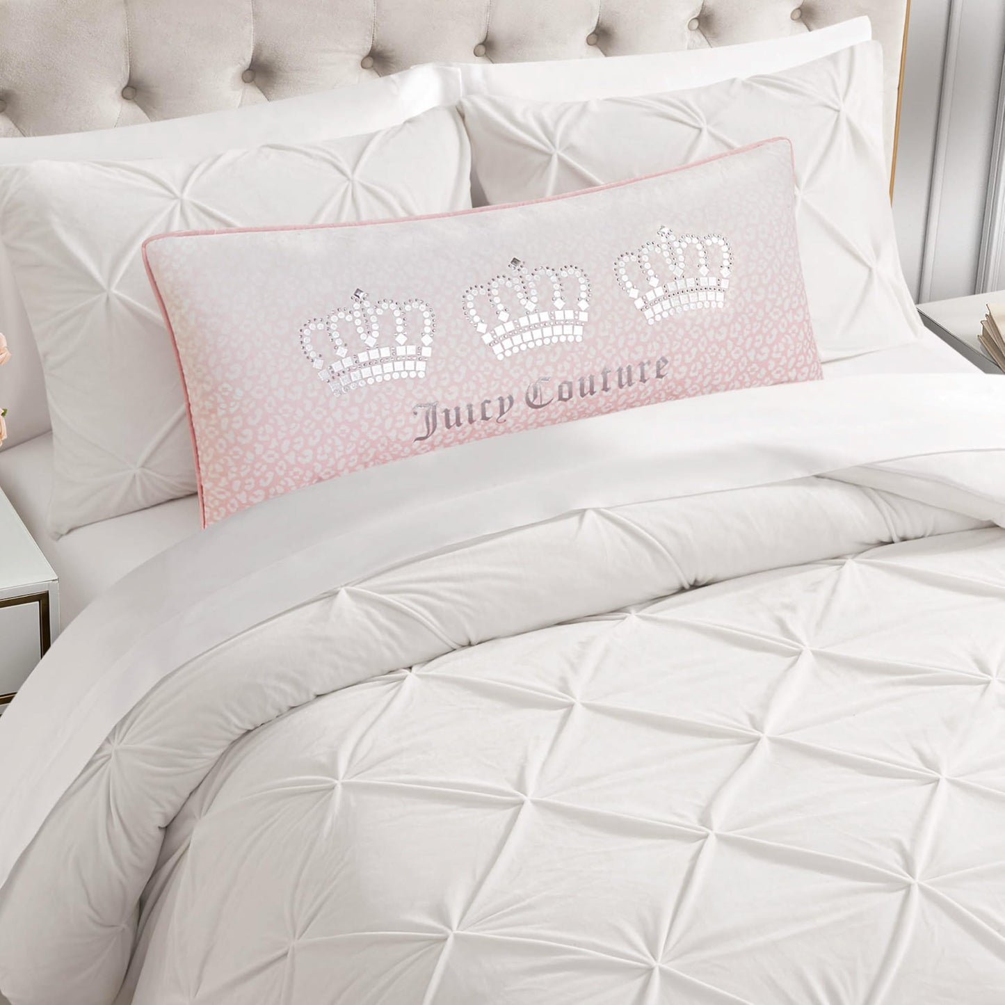 Juicy Couture Royal Crowns 16" x 36" Decorative Pillow, Light Pink Leopard