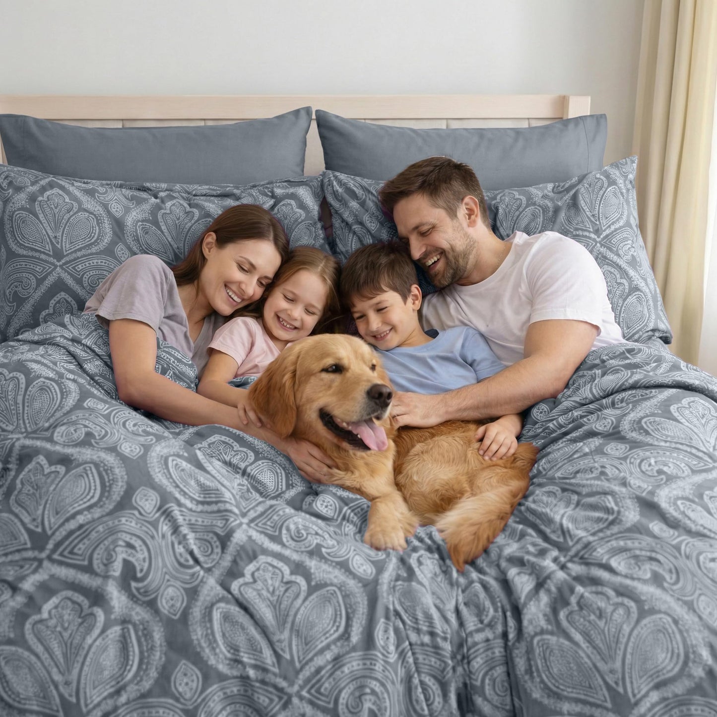 Ultra Soft Wrinkle-Free Microfiber Paisley Twin Sheet Set, Cute Floral Pattern Boho Print – 16" Deep Pocket Fitted Sheet, Flat Sheet & 2 Pillowcases, Breathable, OEKO-TEX - Grey