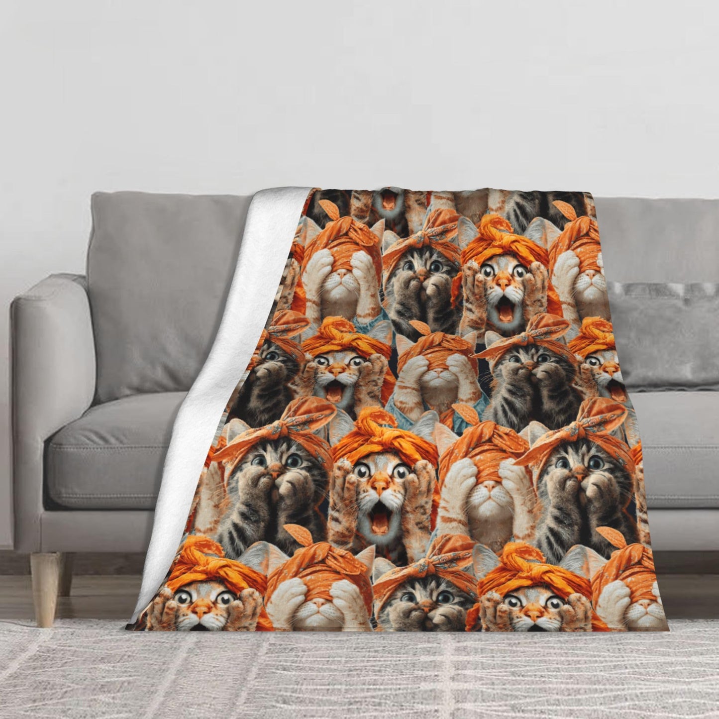 Funny Crazy Cat Flannel Throw Blanket Soft Cozy Blanket for Living Room Couch Sofa Bed 50 x 60 Inches