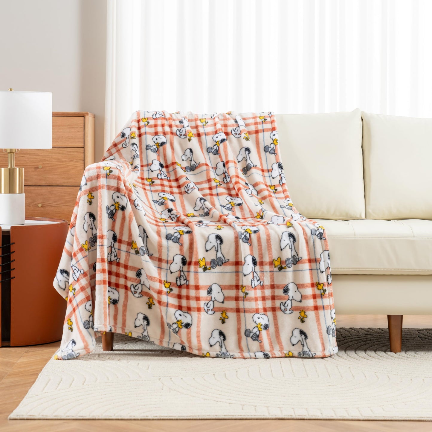 Berkshire Blanket Peanuts VelvetLoft Cute Character Snoopy Plush Throw Blanket,Peanuts Snoopy and Woodstock Wood Holiday Plaid,Throw 55 in x 70 in (Official Peanuts® Product)