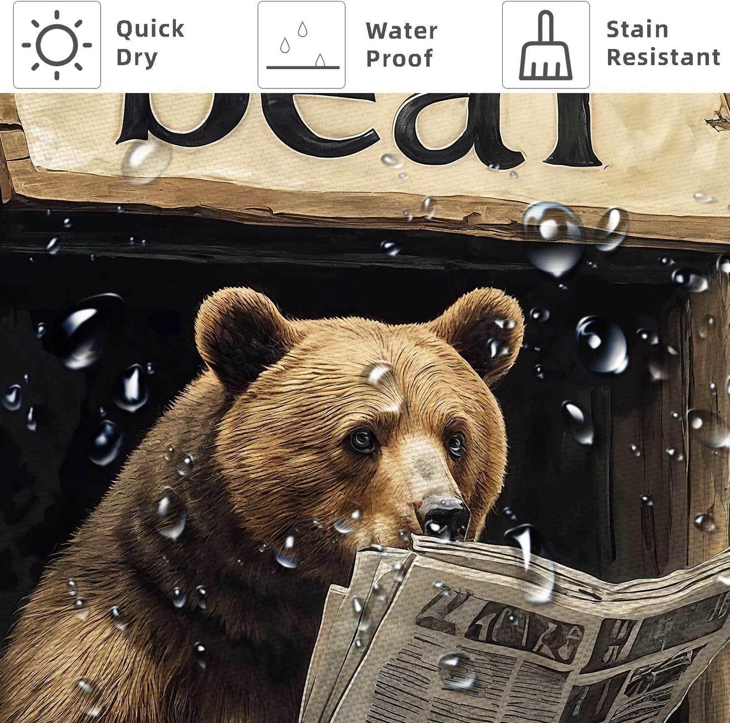 Dizifinn Rustic Bear Shower Curain, Country Cabin Woodland Bear Bathroom Accessories, Farmhouse Hunting Camp Fabric Shower Curtains for Bathroom Decor, with Hooks 72x72 Inch