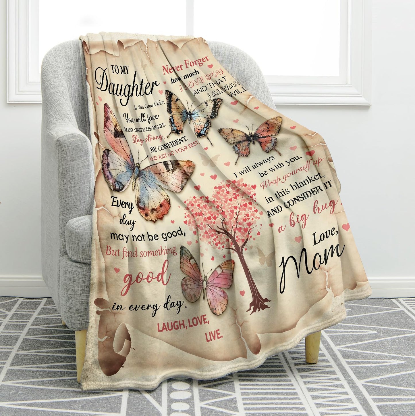 Jekeno Daughter Blanket from Mom, Birthday Gifts from Mom and Dad, Daughter Gift Blanket Super Soft Throw for Mothers Day 50"x60"