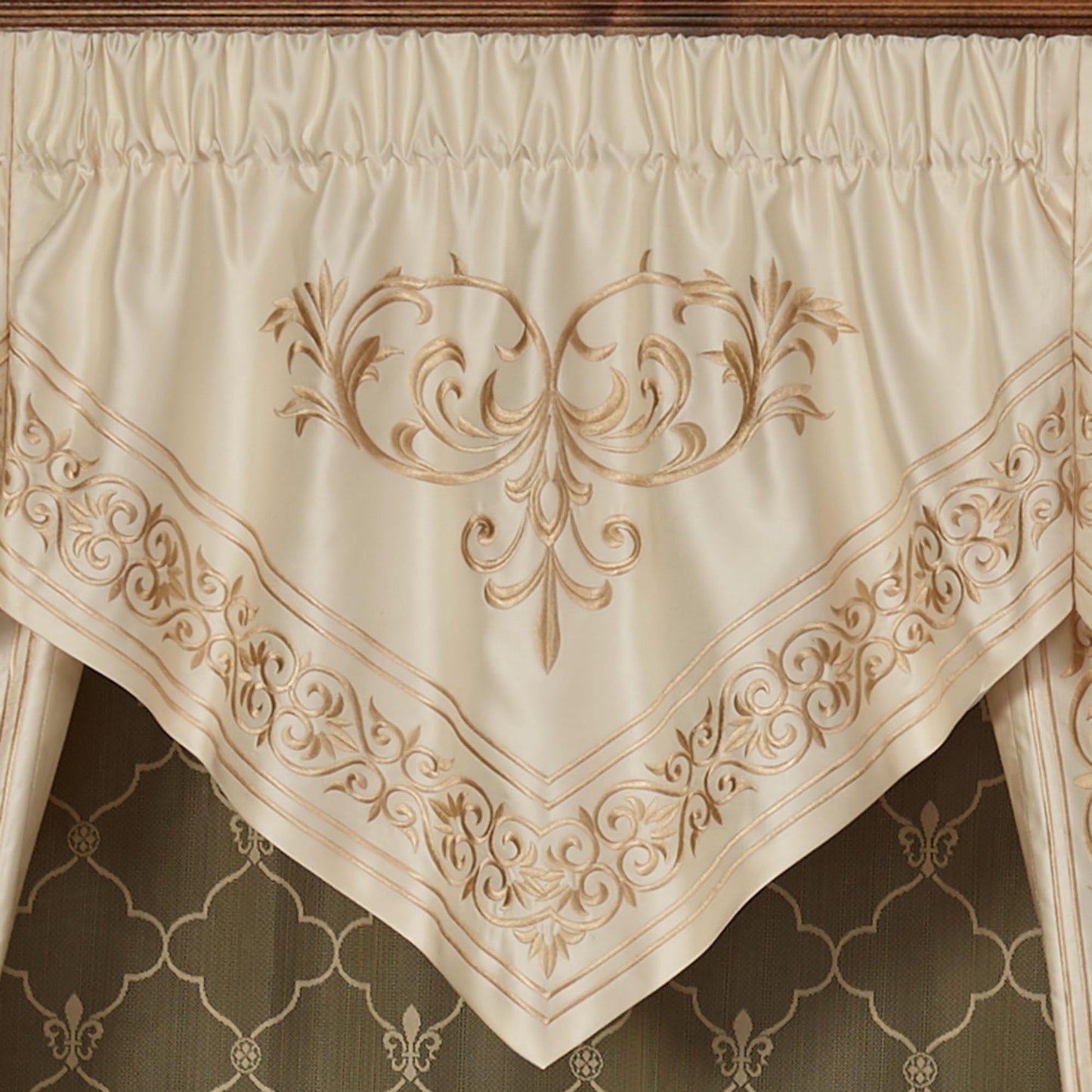 Touch of Class Versailles Window Ascot Valances & 96L Curtains, Pearl