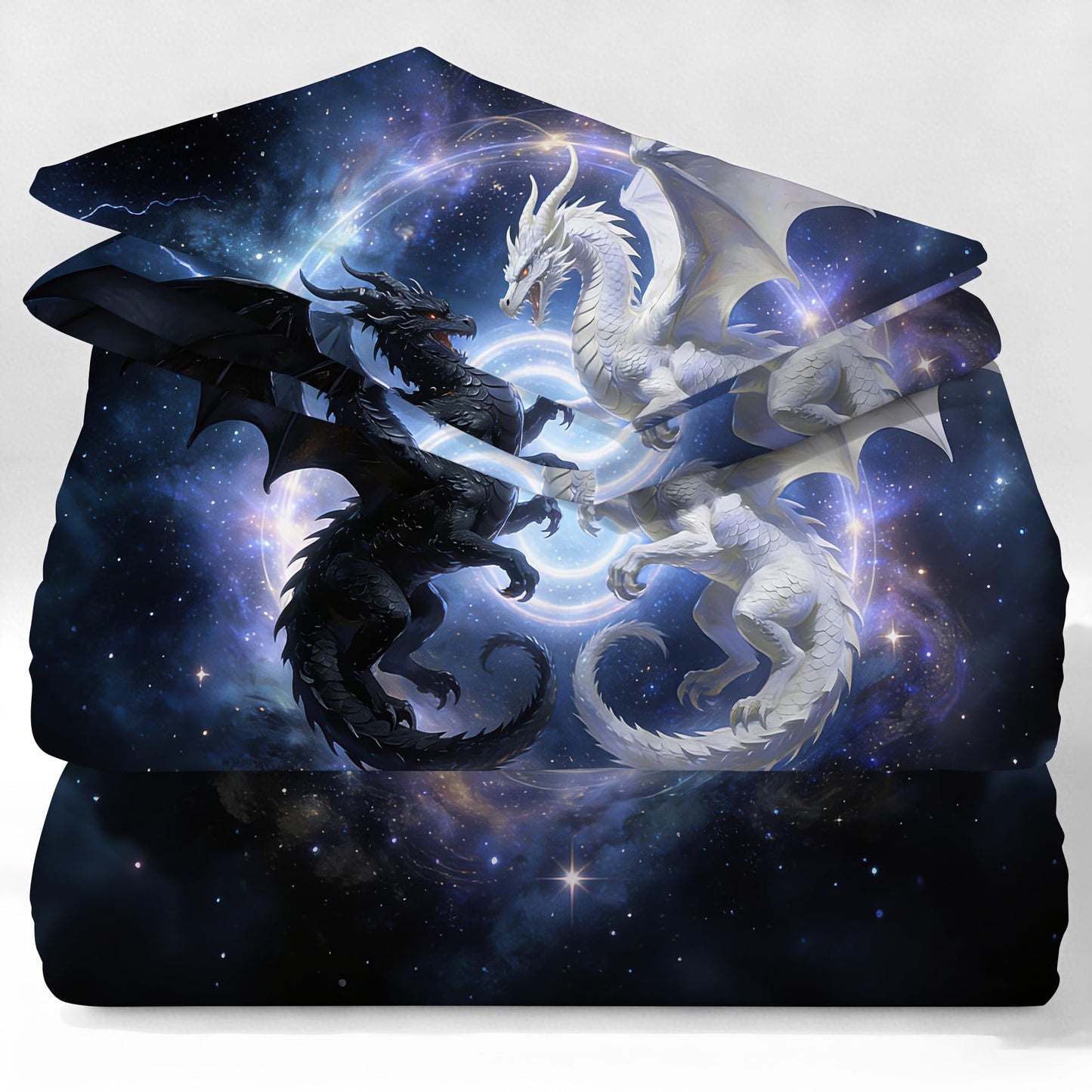 VTKON Black and White Dragon Fitted Sheet Twin Size, Galaxy Dragon Bed Sheet 3Pcs for Boys Kids, Starry Animal Pattern Fitted Sheet Soft Microfiber for Bedroom Decor
