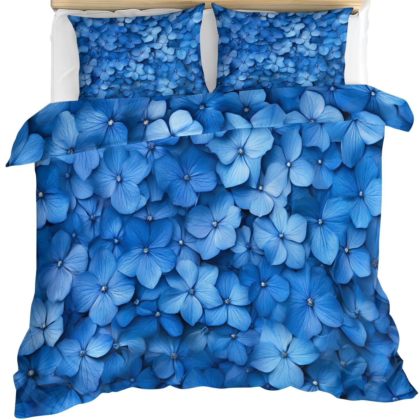 GKPLY Blue Floral Duvet Cover Queen, Nordic Florals Bedding Set & Home Decor, Navy Blue Comforter Set, Zipper & Ties, Reversible Print Soft Microfiber Bedding Duvet Cover & 2 Pillow Cases,