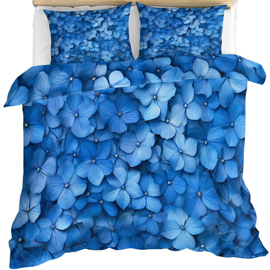 GKPLY Blue Floral Duvet Cover Queen, Nordic Florals Bedding Set & Home Decor, Navy Blue Comforter Set, Zipper & Ties, Reversible Print Soft Microfiber Bedding Duvet Cover & 2 Pillow Cases,