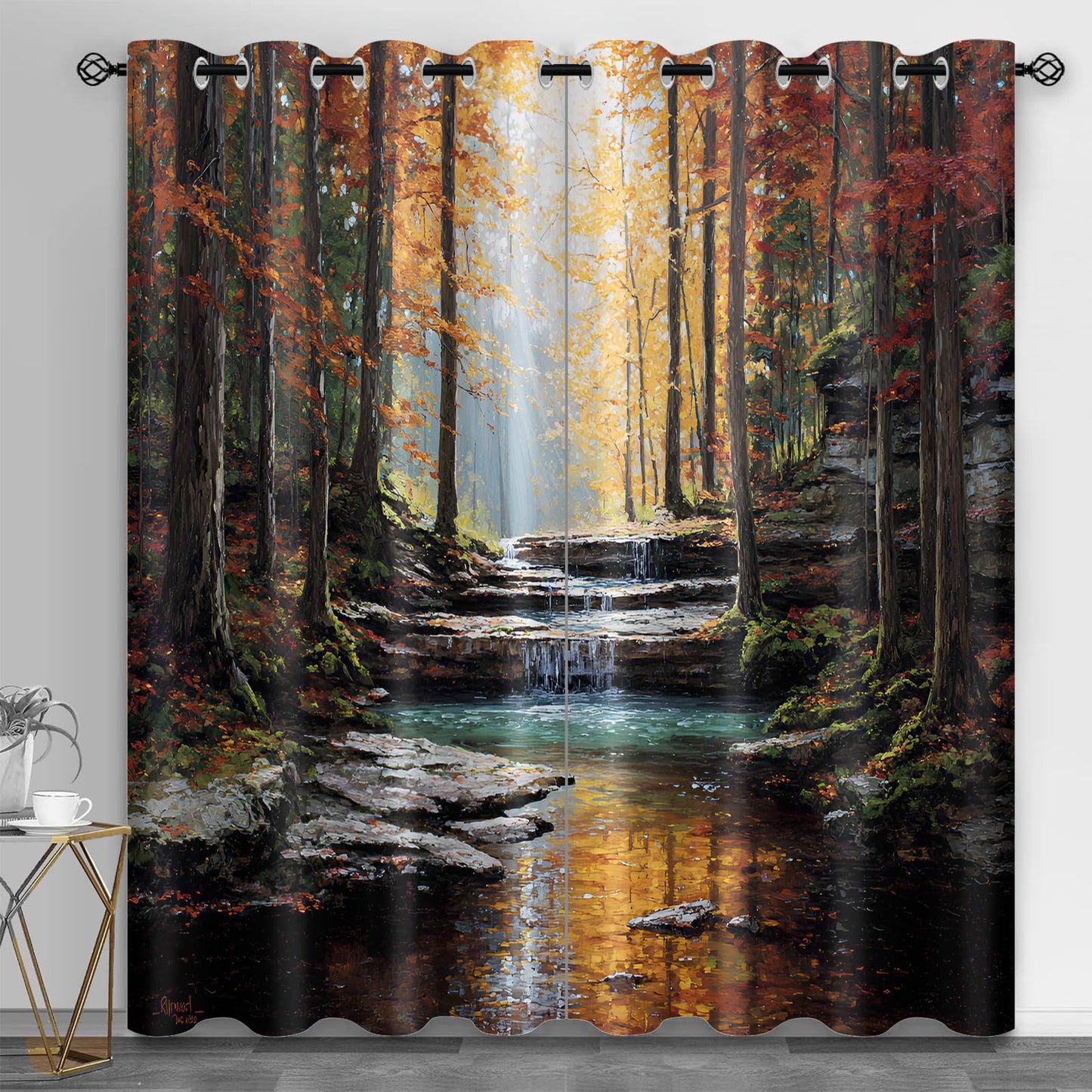 JAXIUOF Autumn Curtains for Living Room, Forest Blackout Curtains 63 Inch Long 2 Panels Woodland Window Drapes for Bedroom, Grommet Top Window Treatments for Kids Bedroom Home Decor