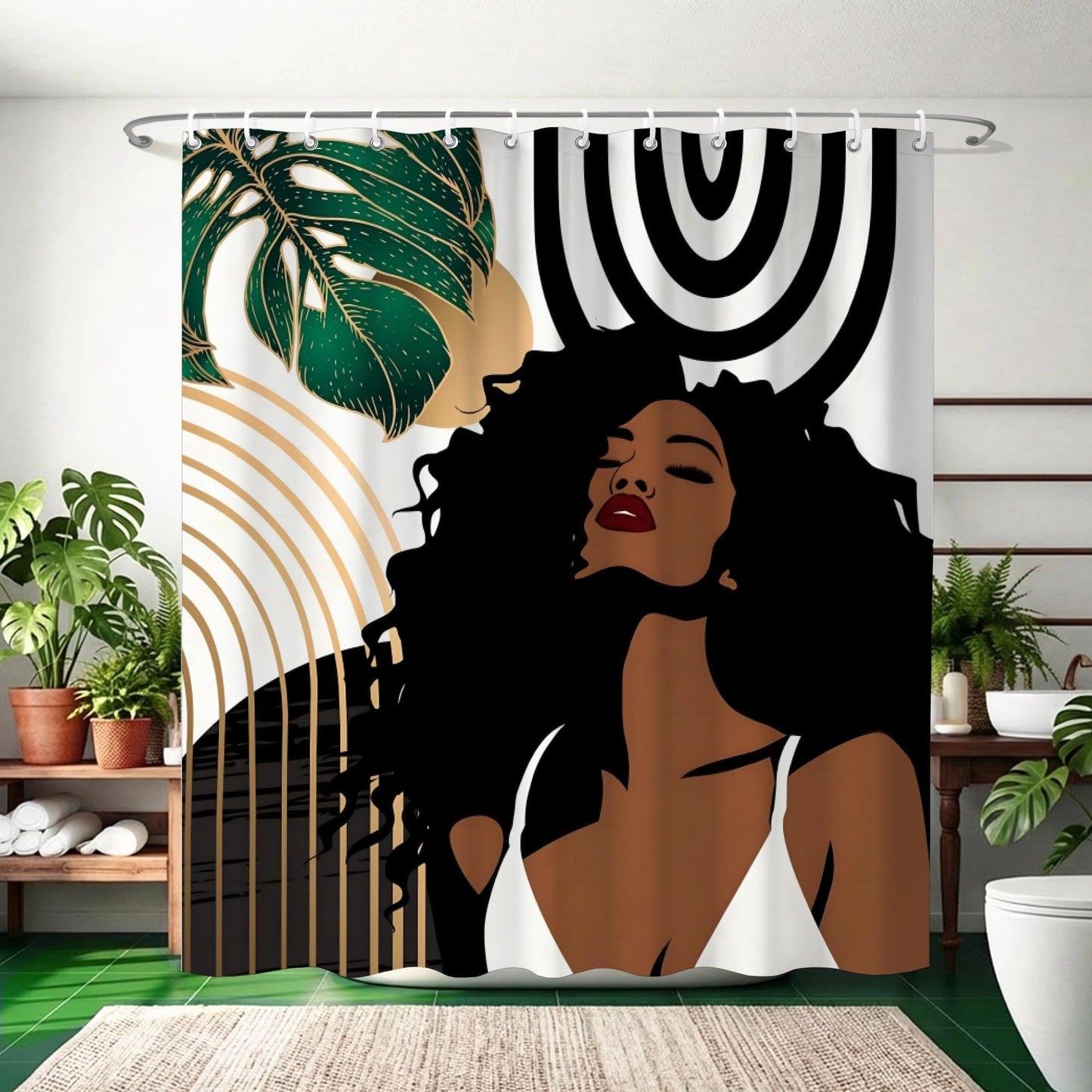 TSLOVER African American Decorative Shower Curtains,Sexy Black Woman Girl Bathroom Curtain,Modern Abstract Waterproof Polyester Fabric Bath Curtain Decor,72x72 Inches