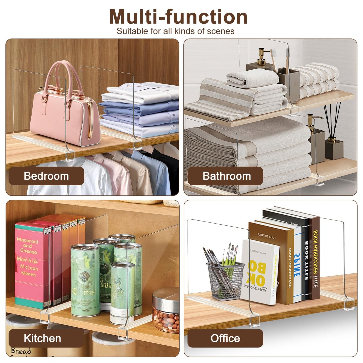 10 Pack Shelf Dividers, Adjustable Shelf Dividers for Closet Organization with Non-Slip Design, Clear Acrylic Shelf Dividers for Clothes, Handbags, Purses, Towels, Bookshelf in Home Organization