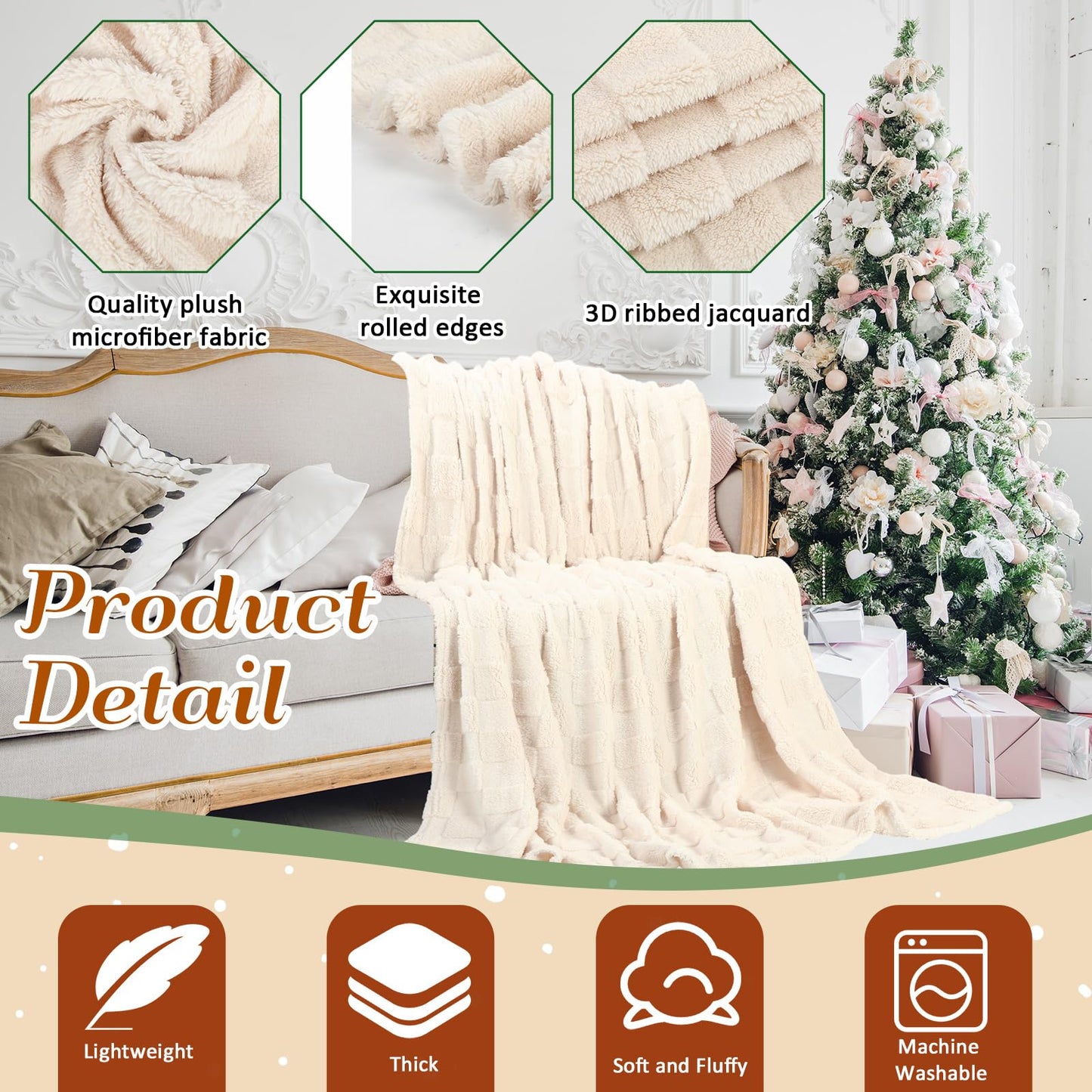 Windkream 4 Pcs Fleece Throw Blankets Bulk 60 x 80 Inch Warm 3D Checkered Flannel Blankets, Large Bedding Fleece Throws Lightweight Queen Size Fuzzy Blanket for Sofa Bed Couch Homeless Gifts