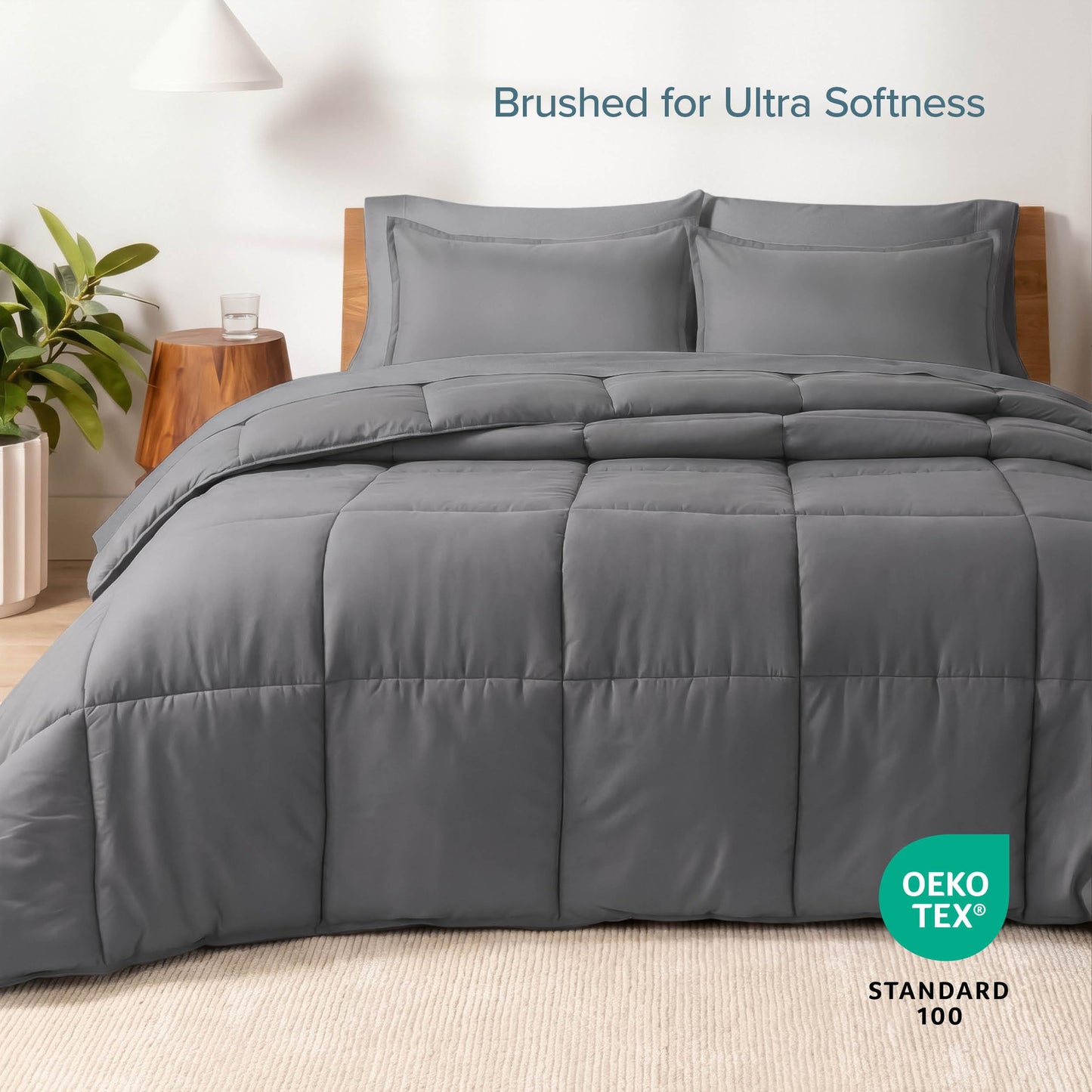 Bare Home Bed-in-A-Bag 5 Piece Comforter & Sheet Set - Twin XL - Goose Down Alternative - Ultra-Soft 1800 Premium Bedding Set (Twin XL, Grey/Grey)