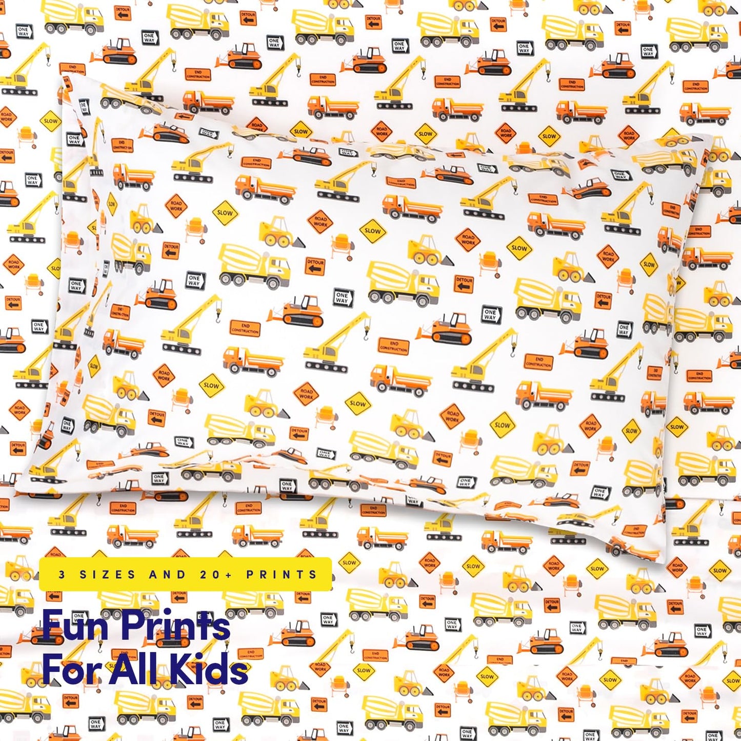 1500 Supreme Kids Bed Sheet Collection - Fun Colorful and Comfortable Boys and Girls Toddler Sheet Sets - Deep Pocket Wrinkle Free Soft and Cozy Bedding - Twin XL, Construction