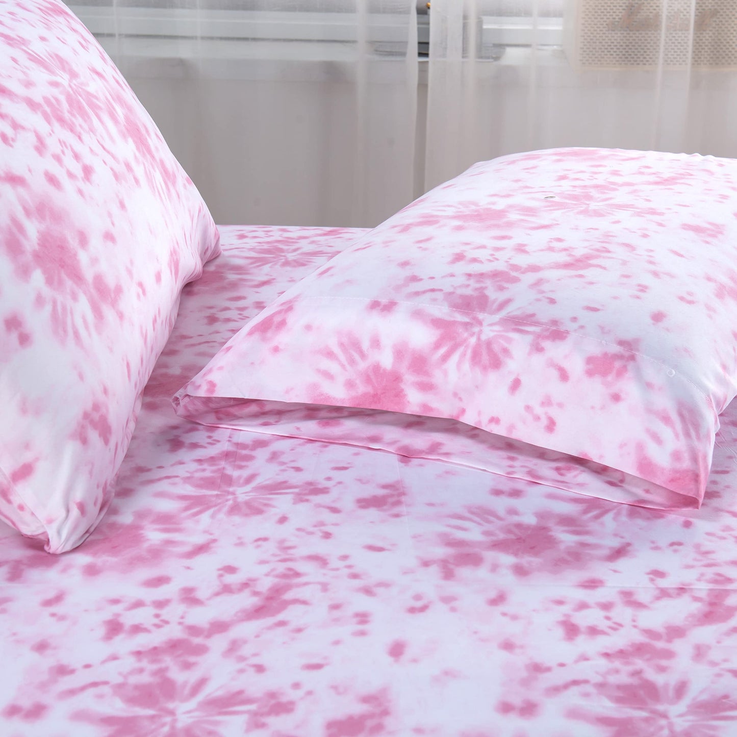 Elegant Comfort Luxury Soft Bed Sheets Tie Dye Pattern 1500 Thread Count Percale Egyptian Quality Microfiber Softness Wrinkle and Fade Resistant (4-Piece) Bedding Set, Twin XL, Tie Dye Light Pink