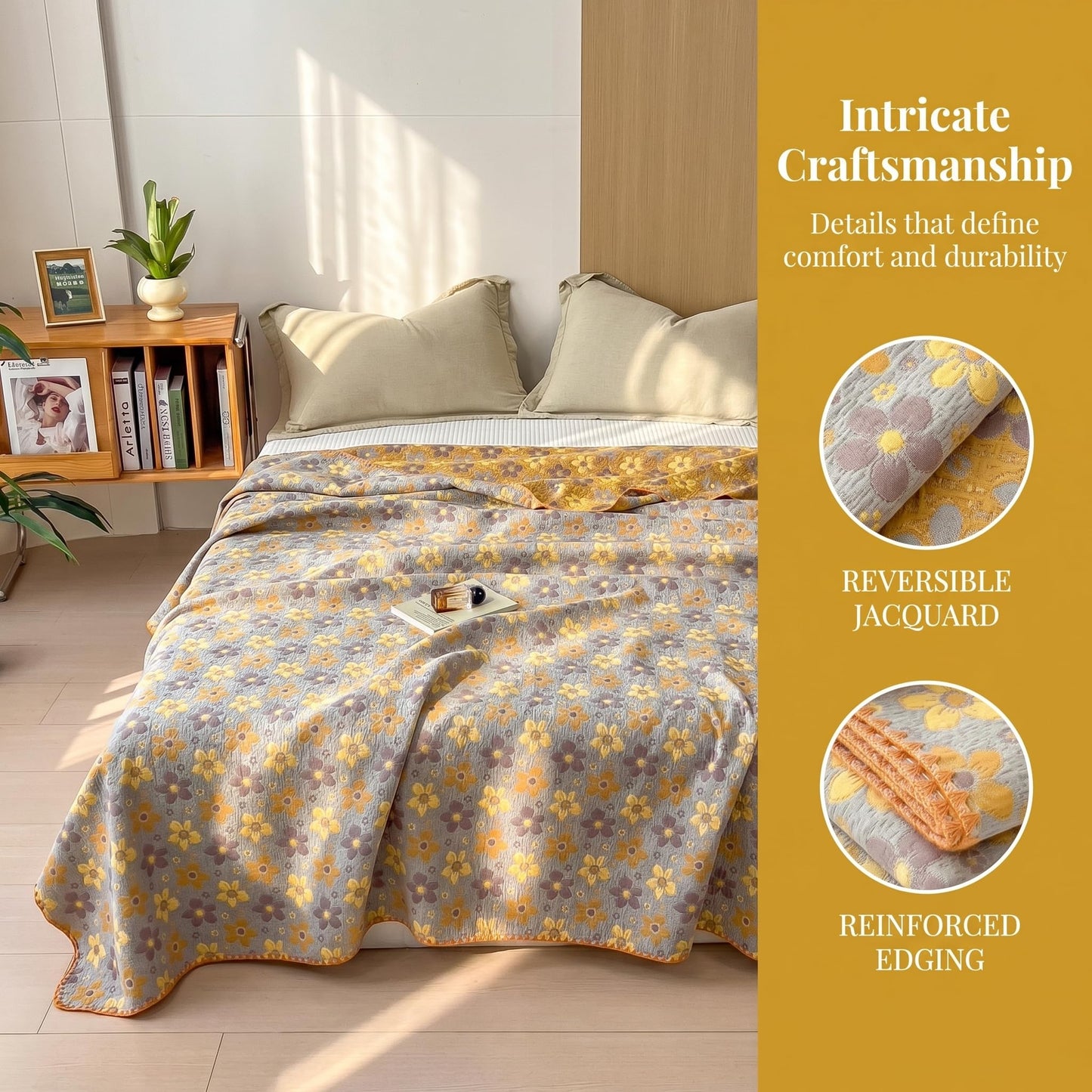 King 100% Cotton Muslin Quilted Blankets for All Season 4-Layer Gauze
