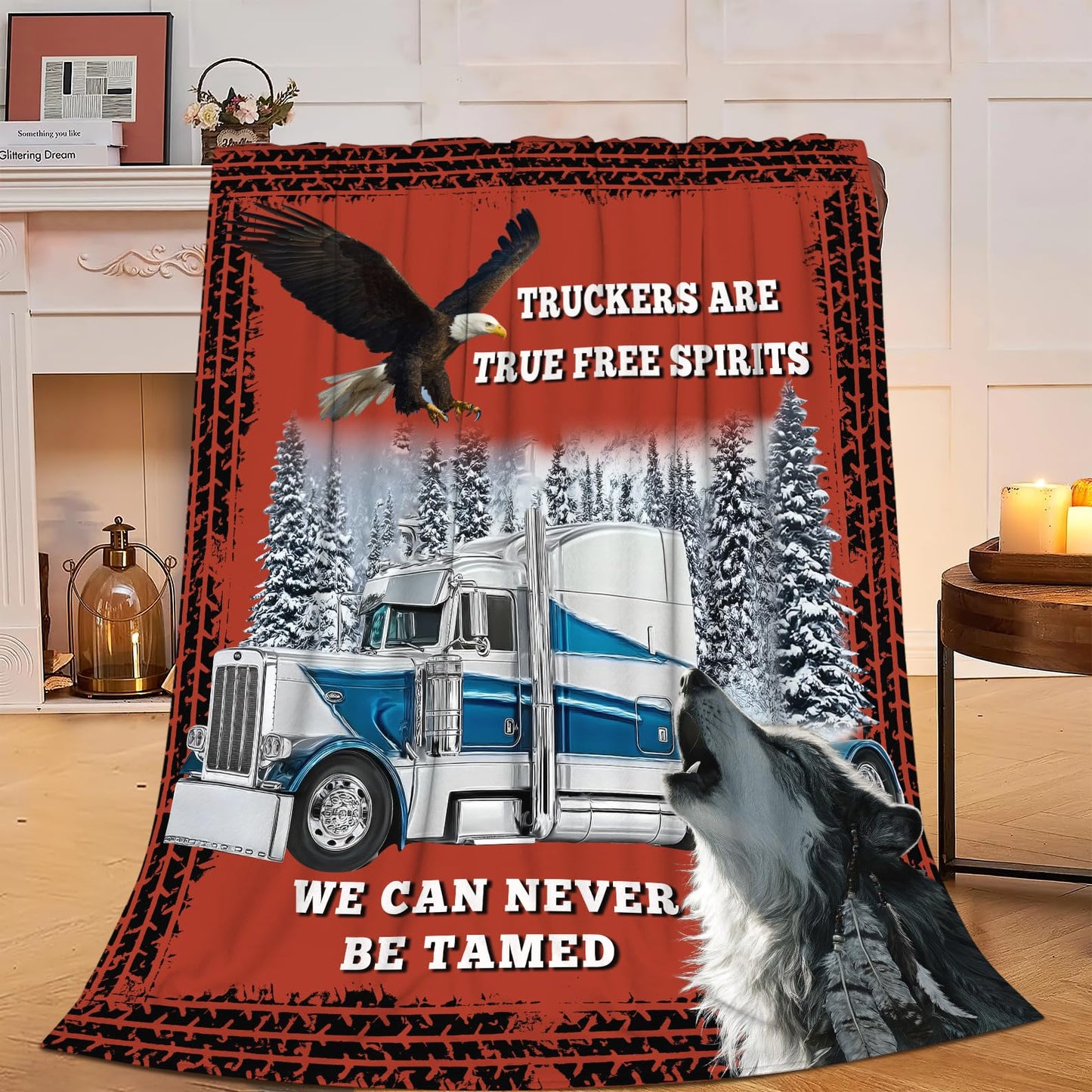 UIAMT Truck Eagle Blanket Trucking Flannel Plush Throw Blanket Cozy Trucker Wolf Wildlife Decor Fleece Stuff Blanket Gifts for Lover Girls Boys Kids Adults Women Bed Travel 40"x50"