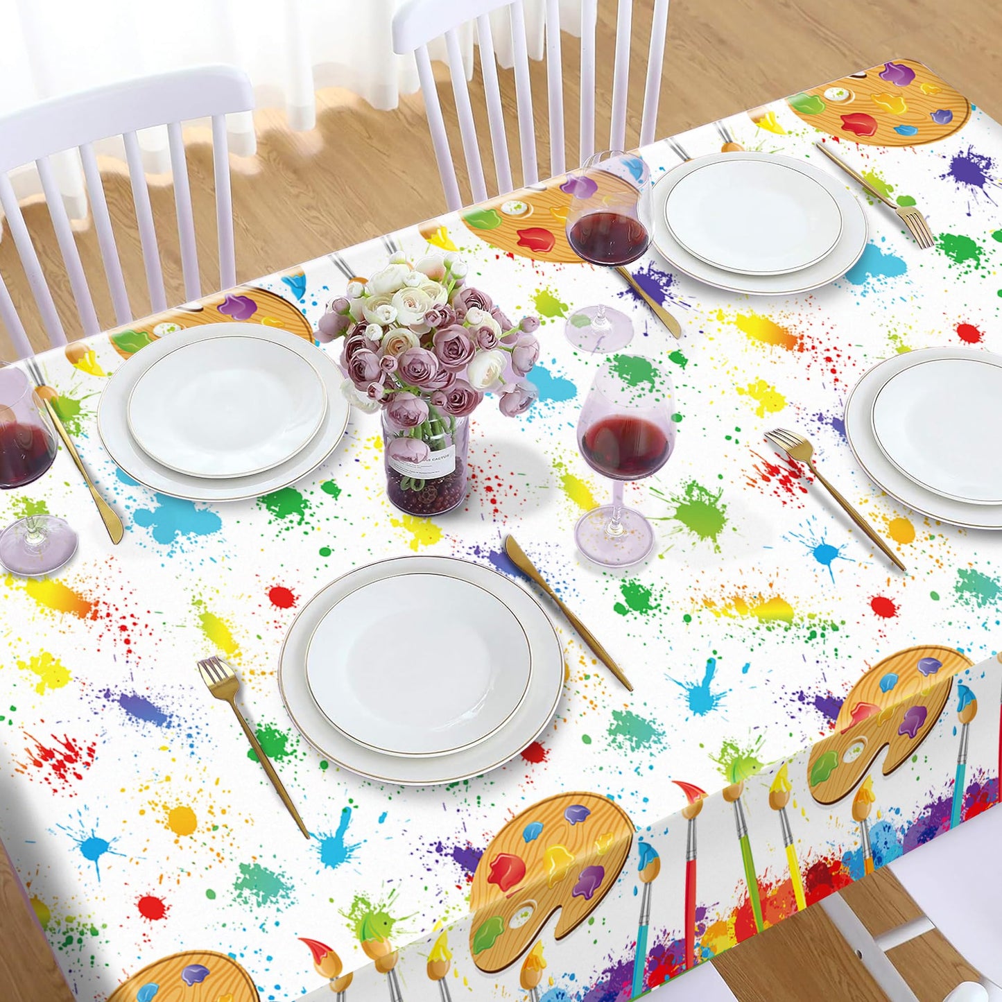 CC HOME 1Pc Watercolor Painting Party Plastic Tablecloth 54 x 87 Inch Long Table Cover, Artistic Painting Party Tablecover for Art Draw Theme Kids Baby Shower Birthday Dinner Picnic Kitchen Event