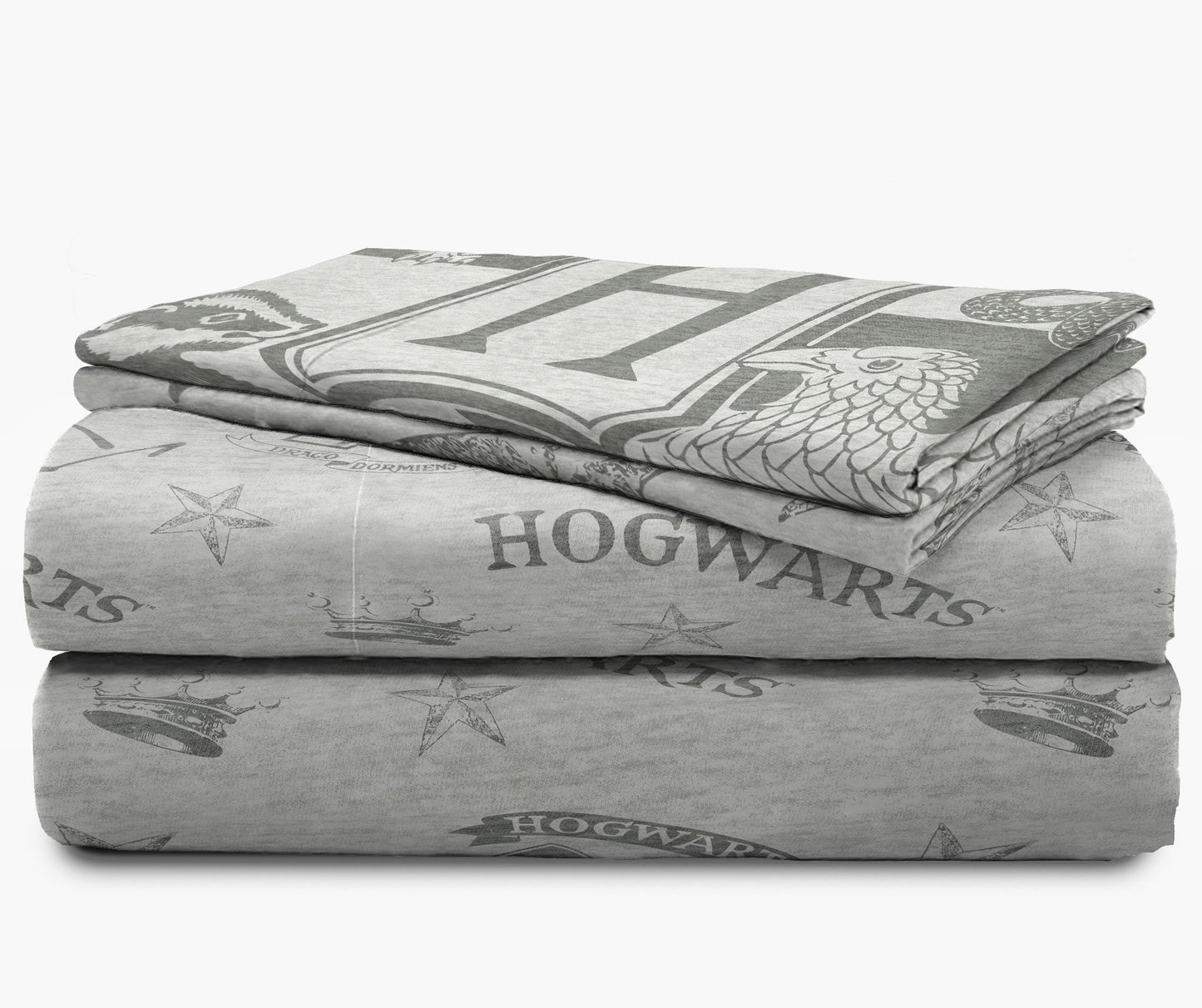 Jay Franco Kids Sheet Set with Fitted, Flat Sheets & Pillow Cover - Ultra-Soft Bedding with Pillowcase for Room Decor, Gray - Harry Potter, 4 Piece Full