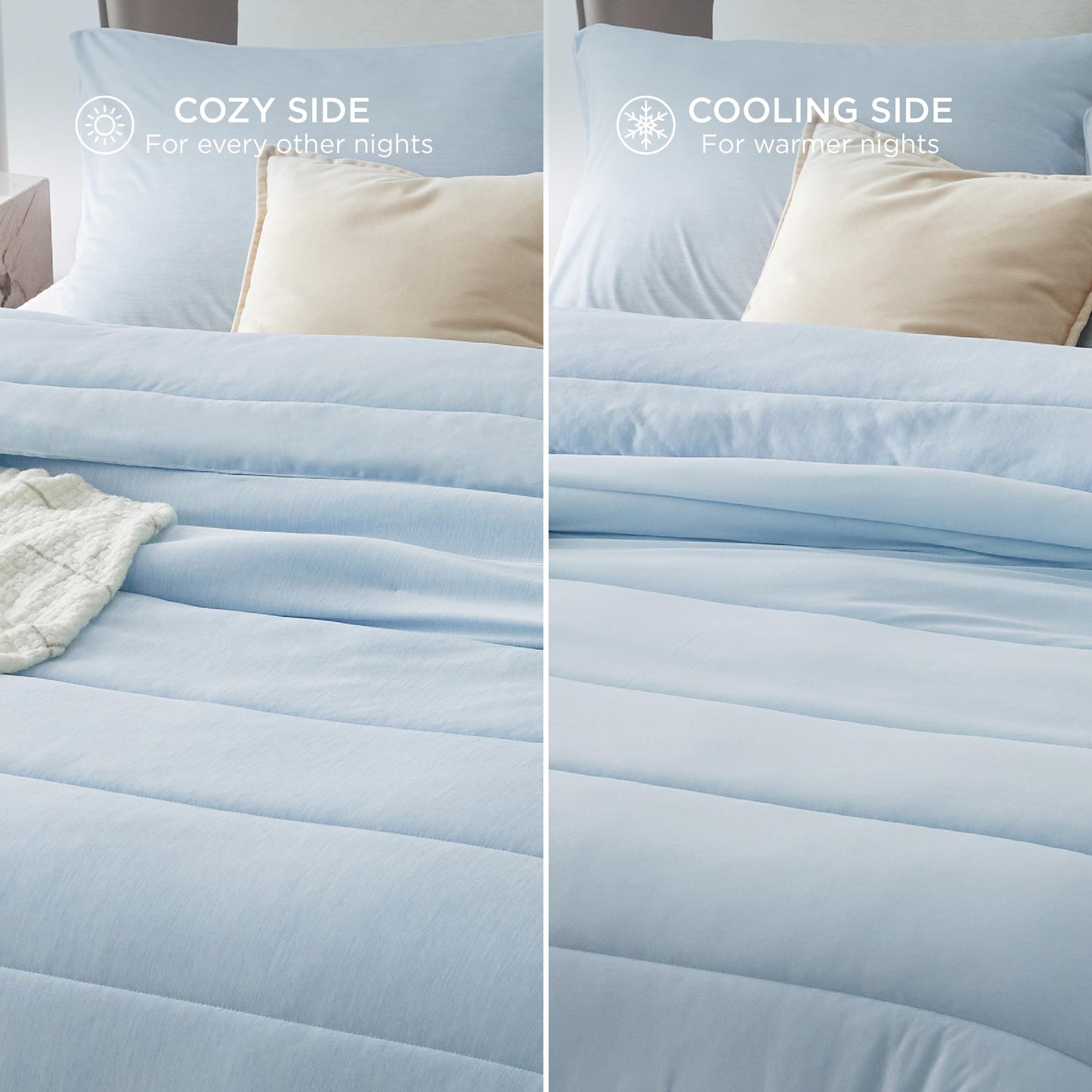 Bedsure Queen Comforter Set - Cooling and Warm Bed Set, ICY Blue Reversible Bedding for All Season, 3 Pieces, 1 Queen Size Comforter (88"x88") and 2 Pillow Cases(20"x26")