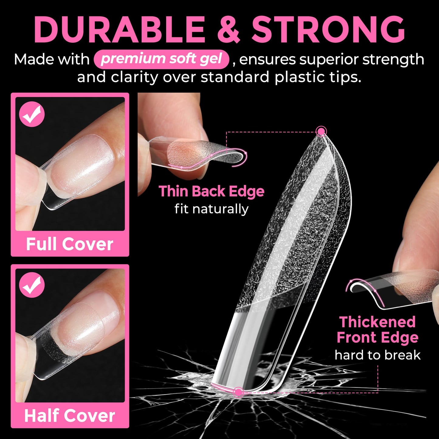 UNA GELLA Short Square Gel Nail Tips 216pcs Short Square Press on Nails Pre-shape Fake Nails for Full Cover Acrylic Nails False Nails For Nail Extension Home DIY Nail Salon 12 Sizes Gelly Tips
