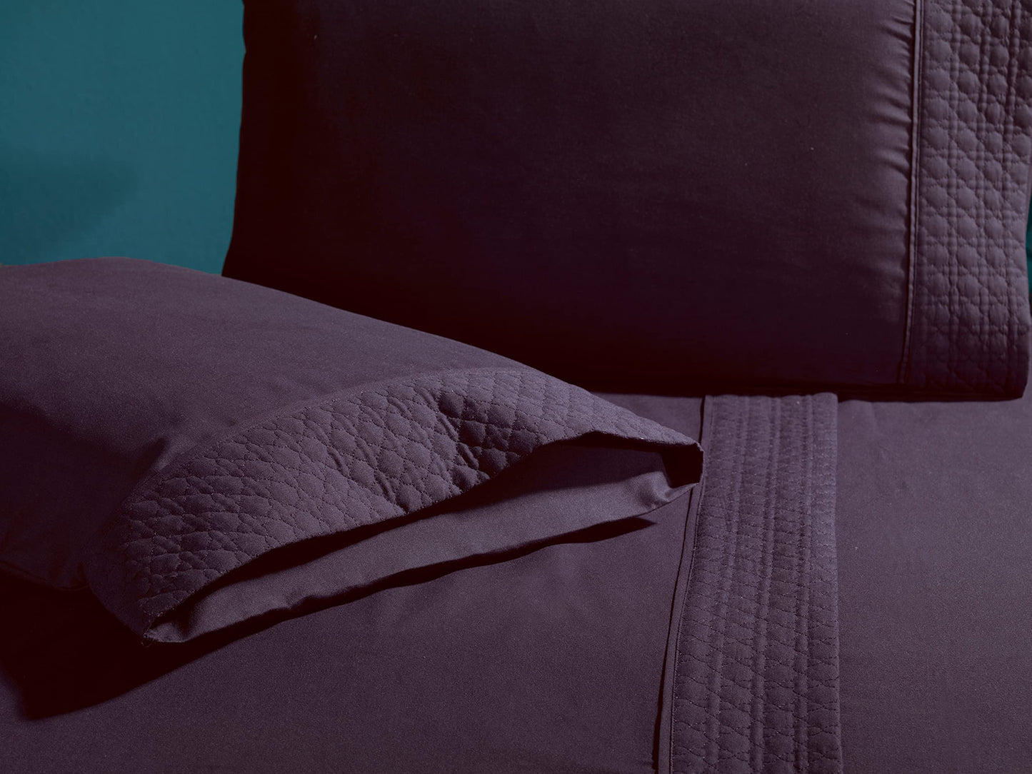 Elegant Comfort Luxury Soft Coziest 4-Piece Bed Sheet Set 1500 Thread Count Egyptian Quality Microfiber Wrinkle Resistant Beautiful Quilted Design on Flat Sheet and Pillowcases, King, Eggplant-Purple