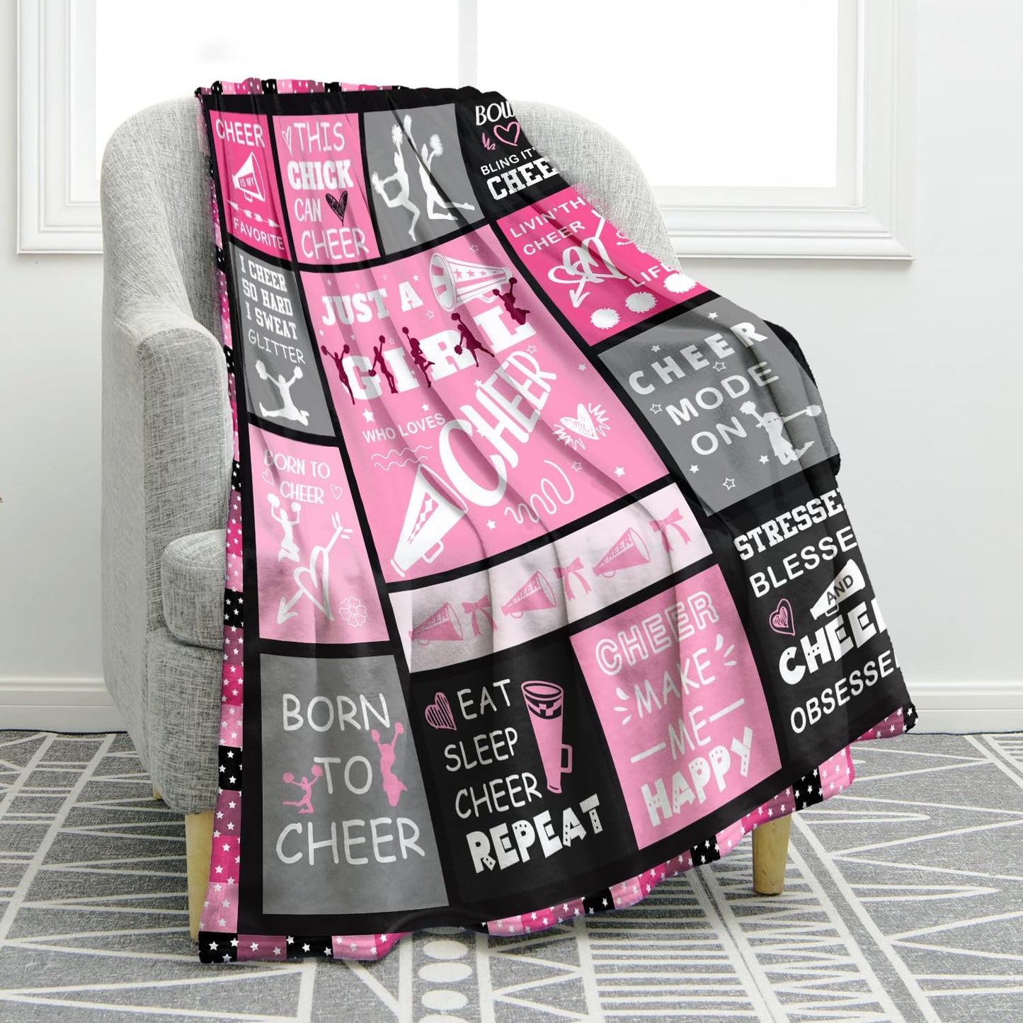 Jekeno Cheer Blanket Gifts for Girls Teens, Cheerleader Gifts Women, Cheerleading Gift Ideas Print Throw Blanket Couch Bed Sofa Travelling for Grils Sports Stuff