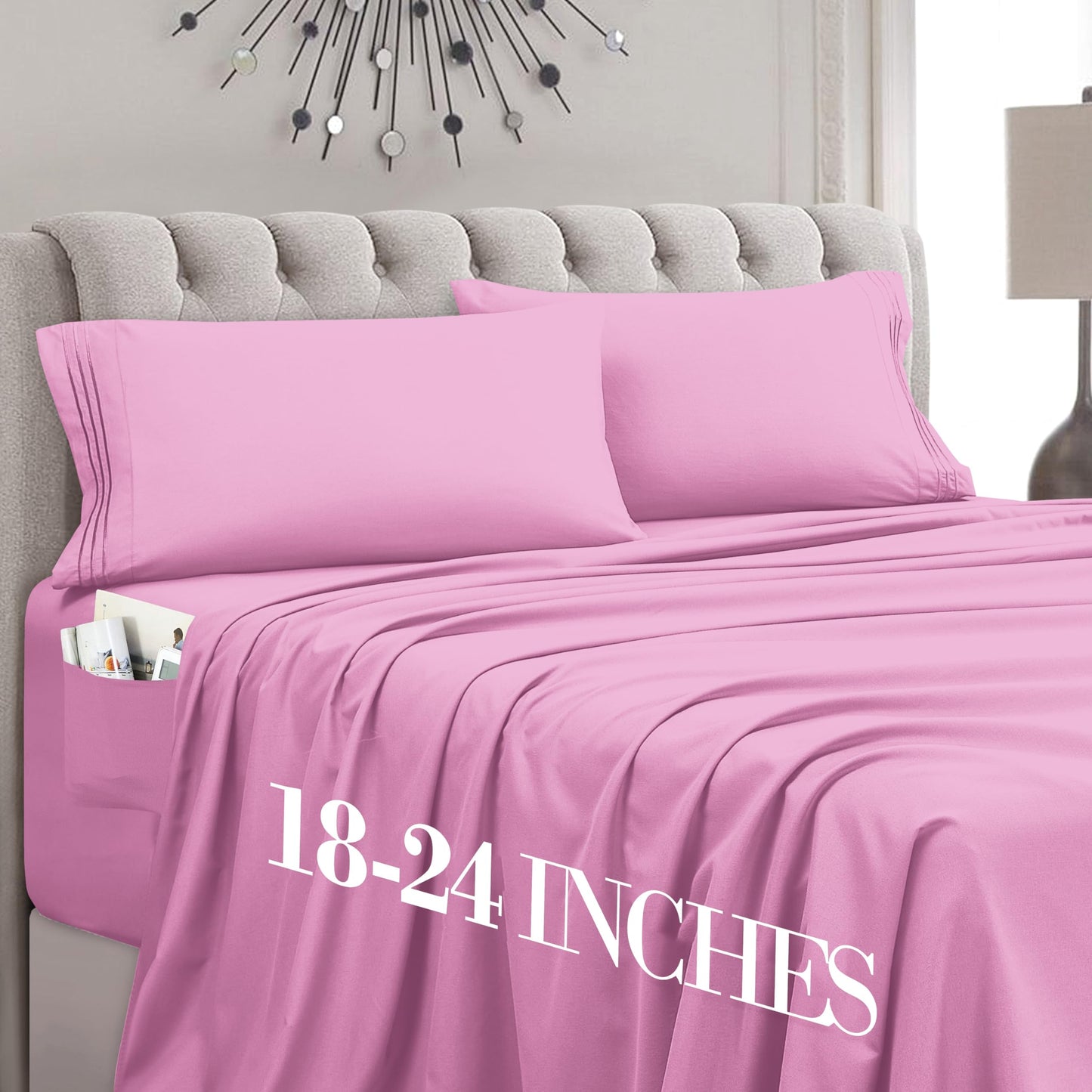 Mocassi Full Size 4-Piece Bed Sheet Set - 1800 Premium Hotel Quality Microfiber 18-24 Inches Extra Deep Pocket Fitted Sheet- Luxury Soft, Breathable, Wrinkle, and Fade Resistant, Light Pink