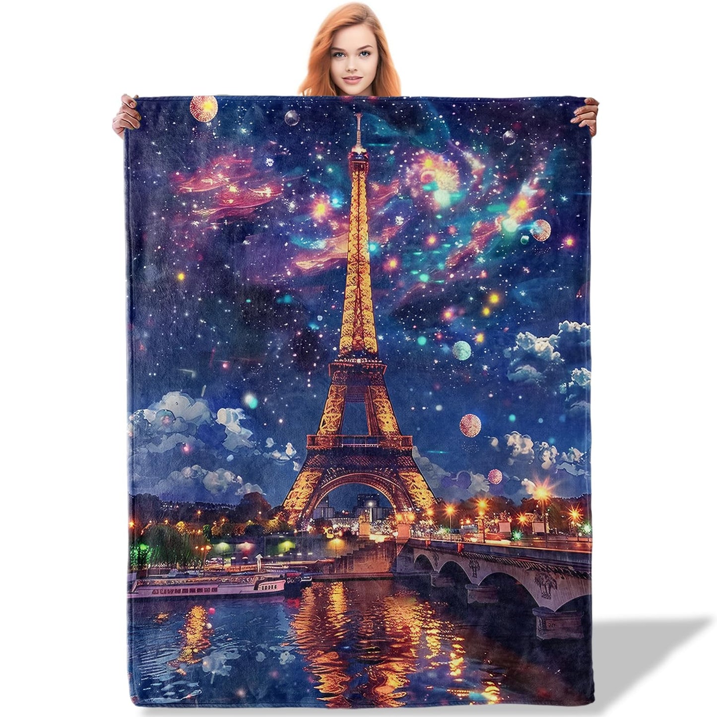 Plistiz Paris Eiffel Tower Throw Blanket for Women Girls Boys, Soft Flannel Blankets Gifts for Living Room Couch, Home, Sofa Decor, 50"x60"