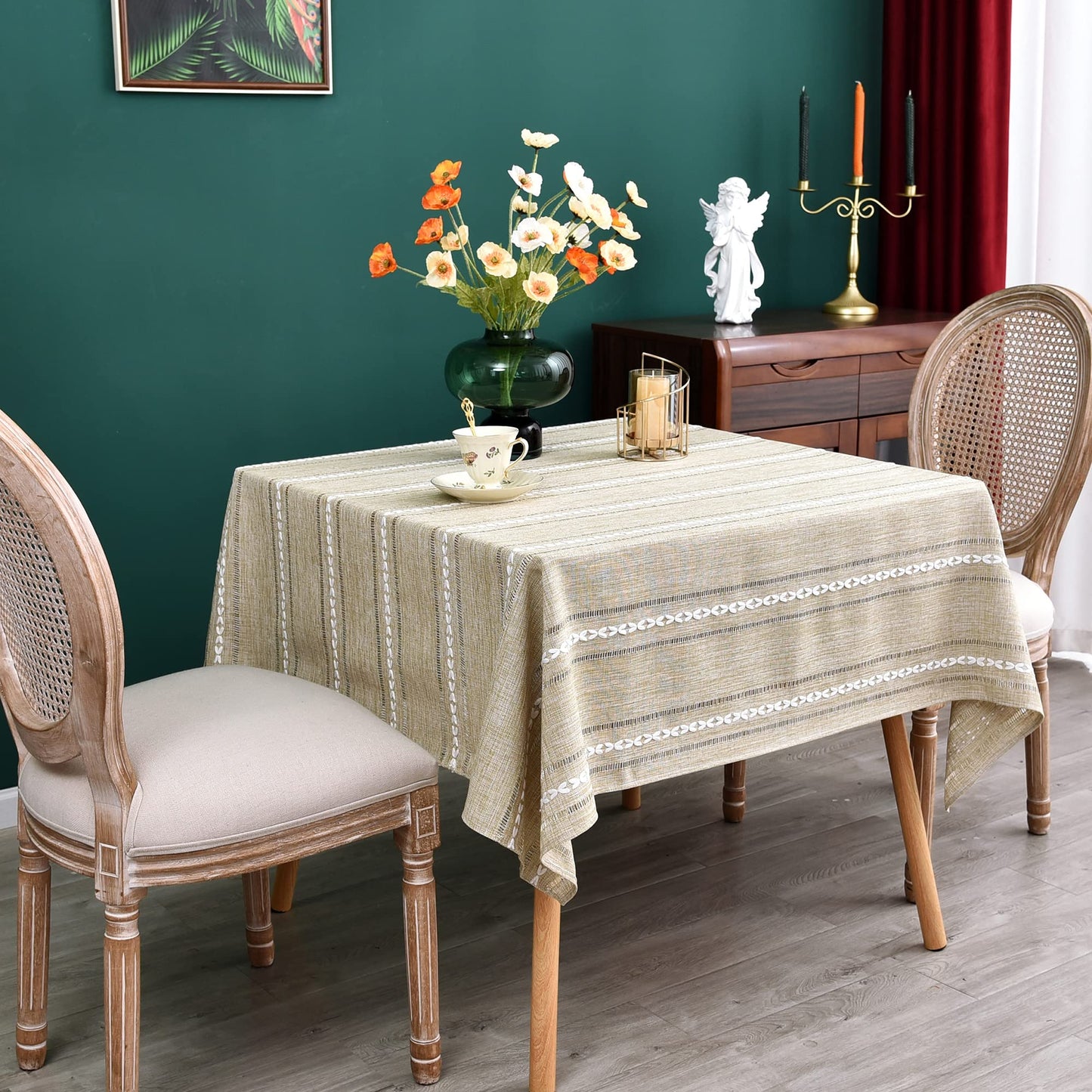NEWISHER Rustic Farmhouse Embroidered Small Square Tablecloth Jacquard Striped Table Cloth Linen Texture Washable Dining Table Cover Kitchen Dining Home Decoration Yellow 42x42 inch