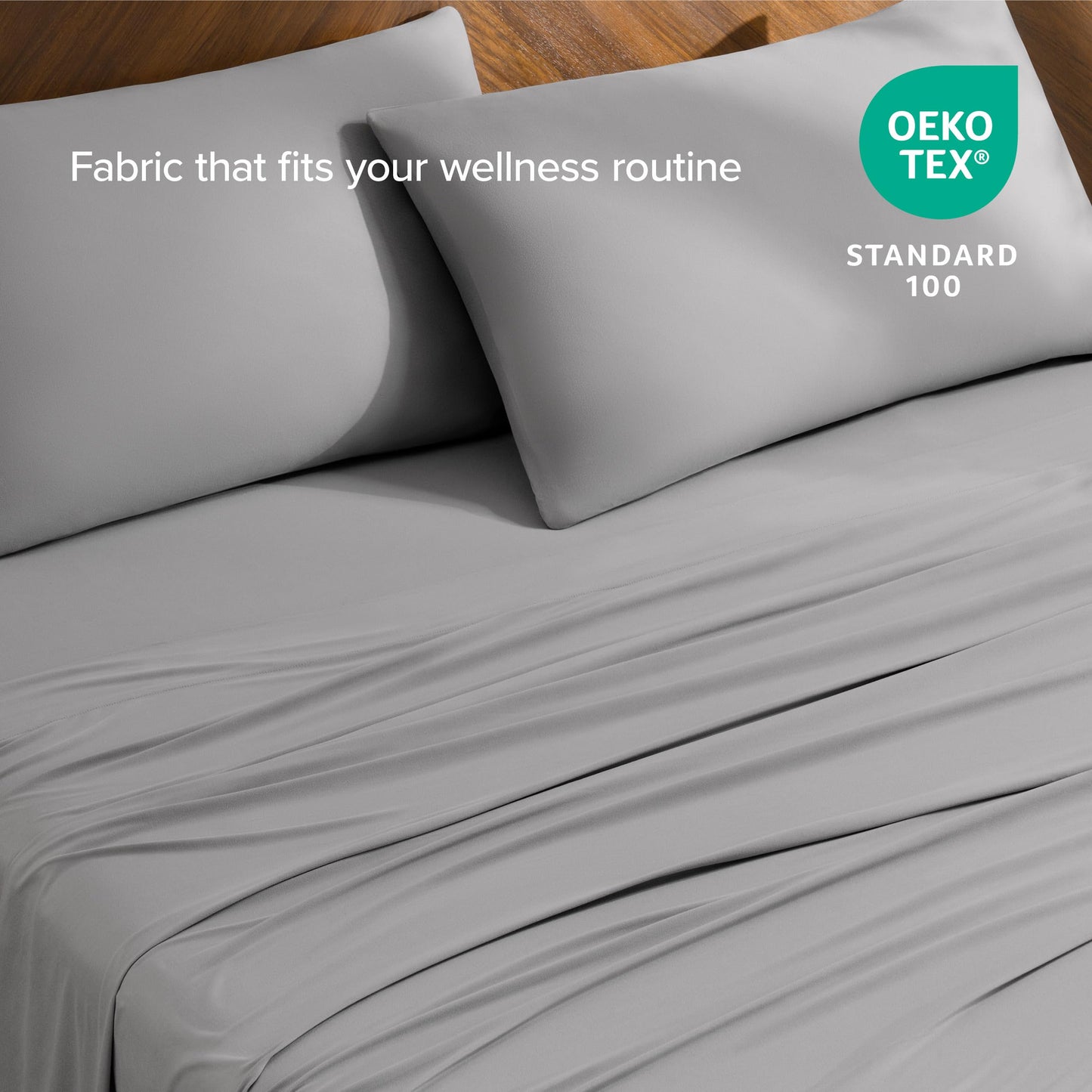 Bare Home Cooling Performance Jersey Knit Stretch Sheet Set, Moisture-Wicking & Breathable, 4-Way Stretch Bed Sheets, Envelope Pillowcases (Full, Light Grey)