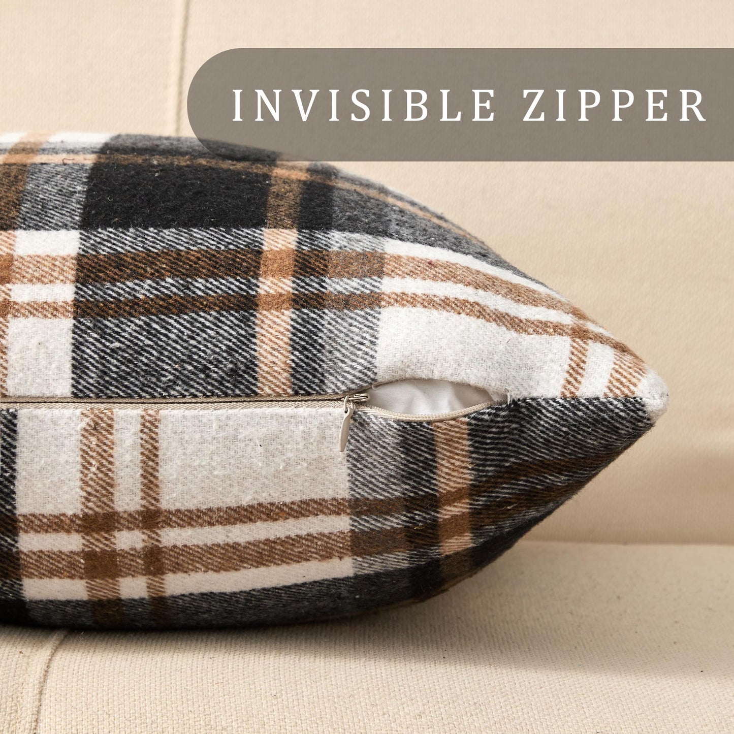KUYZT Fall Plaid Pillow Covers 18x18 Set of 2 Black Beige Buffalo Plaid Decorative Outdoor Pillowcases Farmhouse Rustic Home Decor for Couch Sofa Bedroom Chair Garden QZ002A18