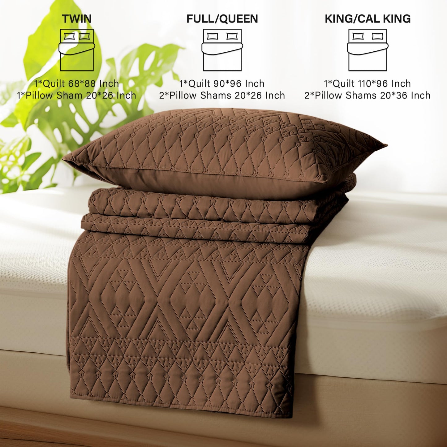 akkialla King/Cal King Size Quilt Bedding Set,Brown Lightweight Microfiber Soft Bedspread,Modern Style Geometric Pattern Coverlet Set for All Seasons,3 Piece(1 Quilt,2 Pillow Shams)