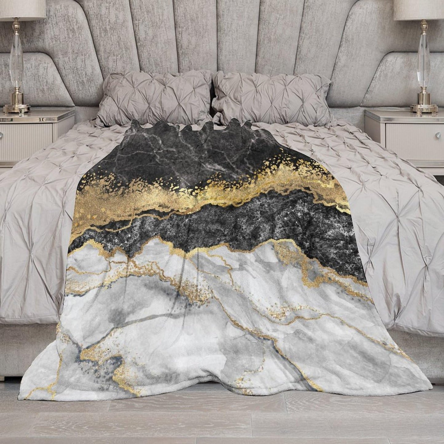 Marble Throw Blanket for Bed Sofa, 40"x50" Super Soft Warm Cozy Fluffy Plush Blanket, Modern Luxury Texture Black Grey Gold Marble Flannel Couch Blanket for Travel Camping