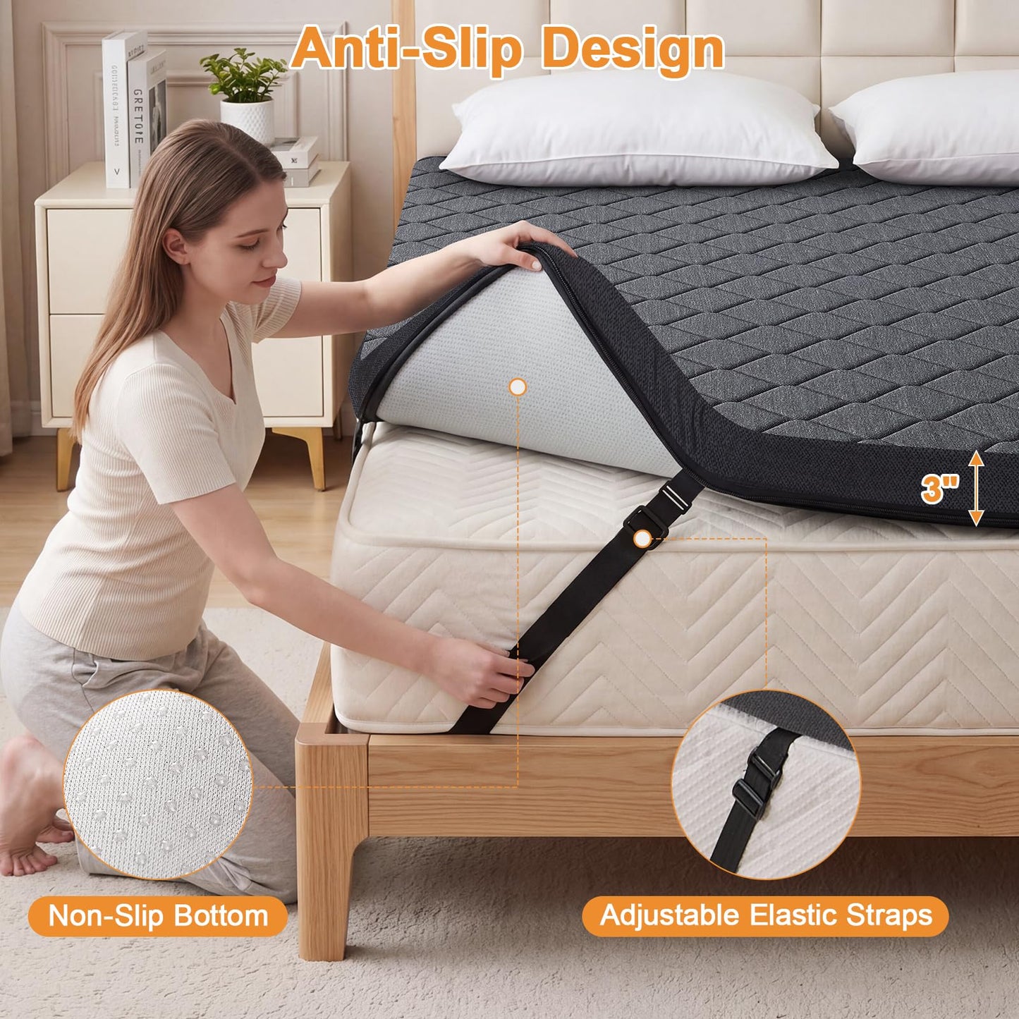 Vipbear 3 Inch King Size Extra Firm Mattress Topper, High Density Hard Mattress Pad for Pressure Relief, Bed Topper with Non-Slip & Removable, CertiPUR-US Certified, 80"x76"