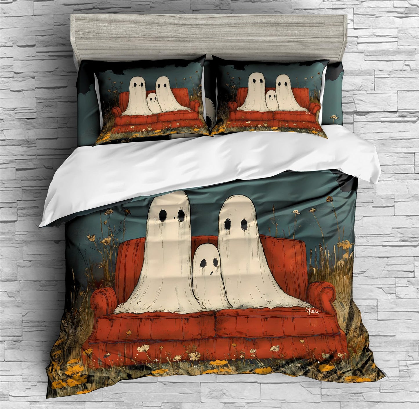 REALIN Fantasy Cute Ghost Bedding Halloween Inspired Spookling Duvet Cover Set Girl Boy Kids Bed Sets 3/4PCS Quilt Covers/Sheets/Pillow Shams,Twin/Full/Queen/King (C,Twin-172x218cm-3PCS)