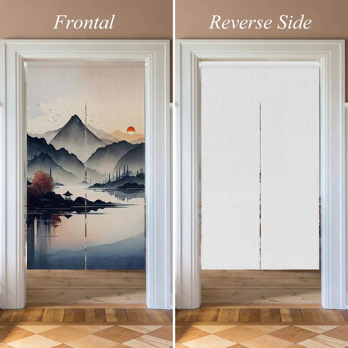 XMJJKUF Noren Japanese Doorway Curtain Window Treatment Door Curtain Tapestry for Privacy Partition Divider Panel Home Kitchen Room Decor 33.5" Width x 70.9" Long (Mountains, Landscape Painting)