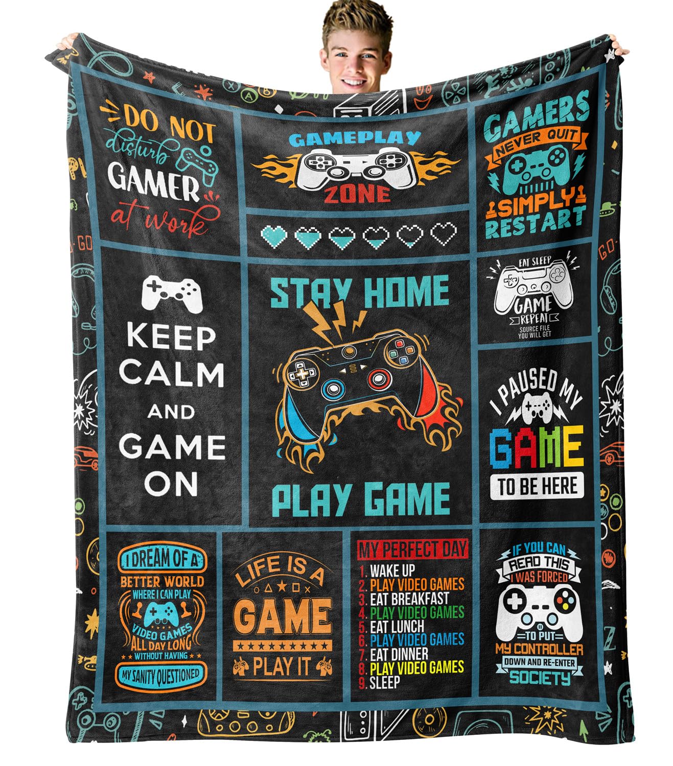 Video Game Gifts: Gamer Soft Comfortable Travel Blanket for Boys & Girls, Game Blankets Present for Kids & Adults, Size 40'x50'