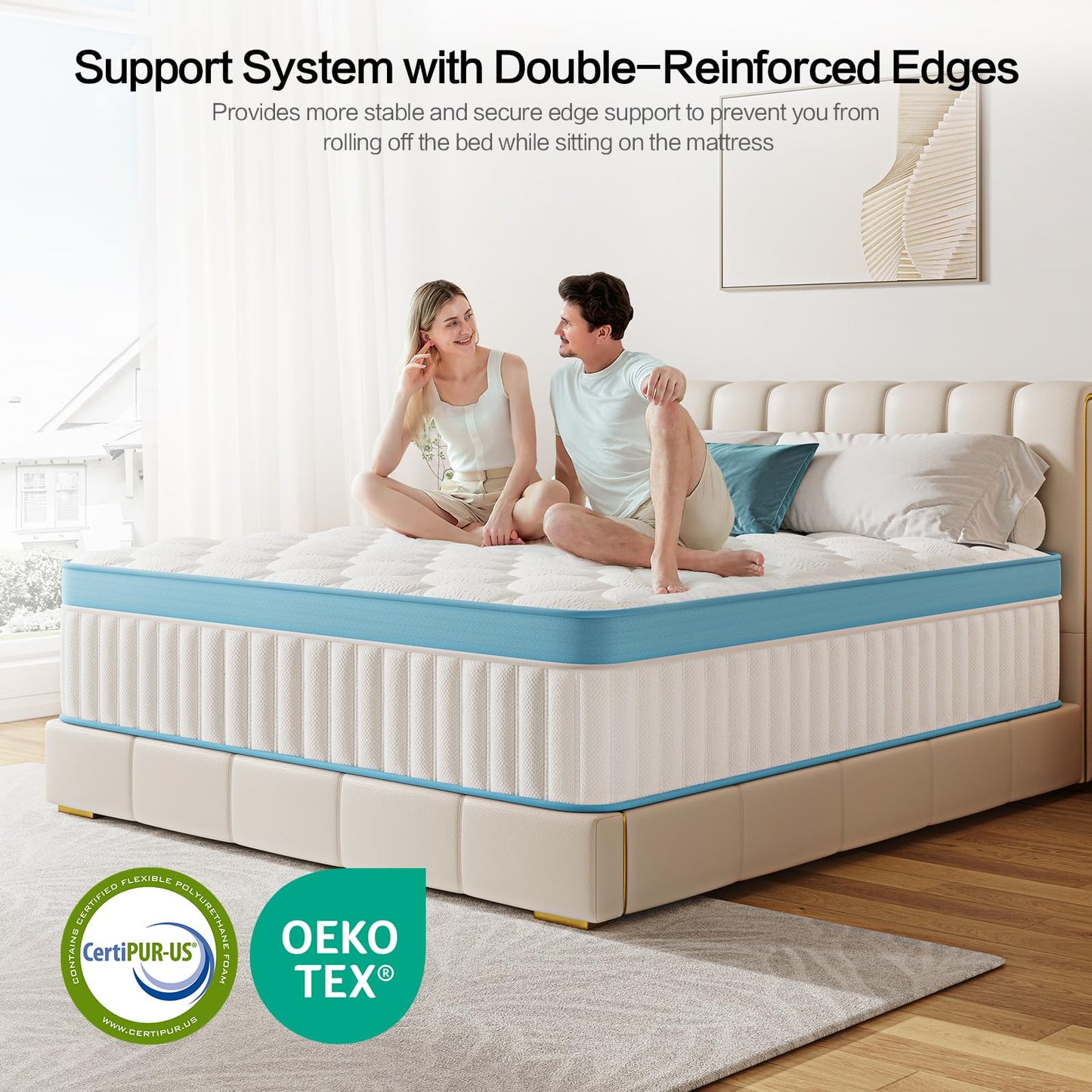 Mroreom Full Size Mattress, 12 Inch Hybrid Mattress in a Box – Memory Foam with Pocket Springs, Cooling Gel, Pressure Relief, Motion Isolation, CertiPUR-US Certified, Medium Firm,Blue