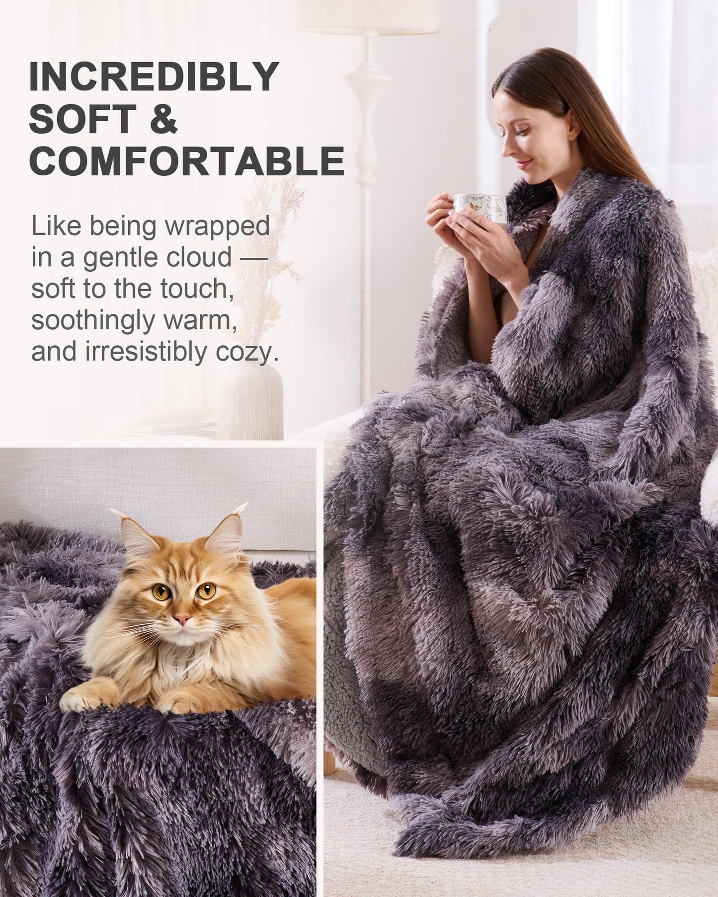 UINIU Super Soft Fluffy Faux Fur Sherpa Fleece Blankets Queen Size for Bed, Bedroom Decor Winter Big Blankets Thick Warm, Fuzzy Plush Heavy Bedding Cozy Gifts for Women Men Mom Dad, 90" x 90"